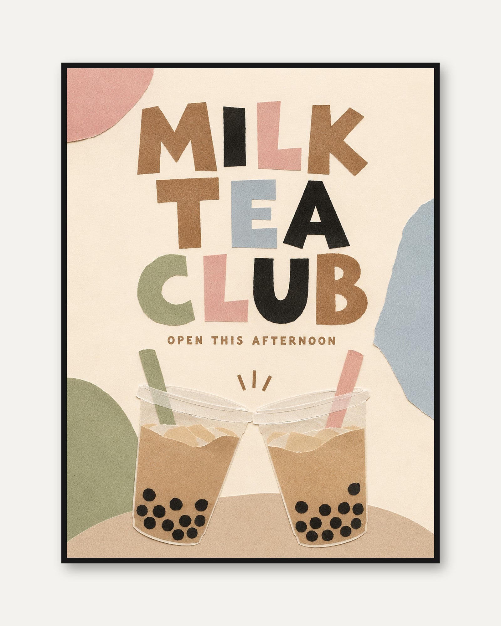 Milk Tea Club Poster: Retro Bubble Tea Typography Art Print - framed