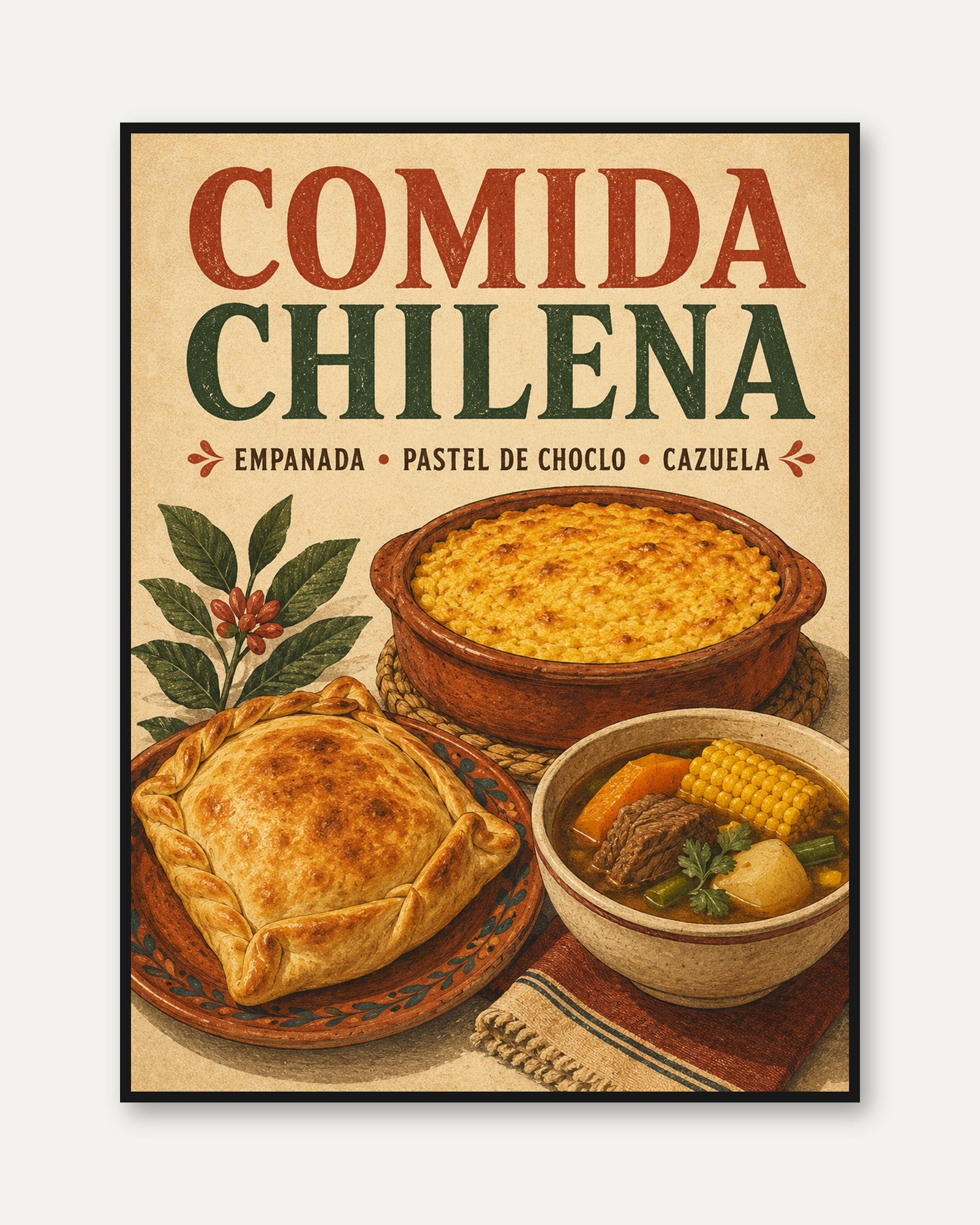 Chilean Food Wall Art – Vintage Kitchen Print - framed