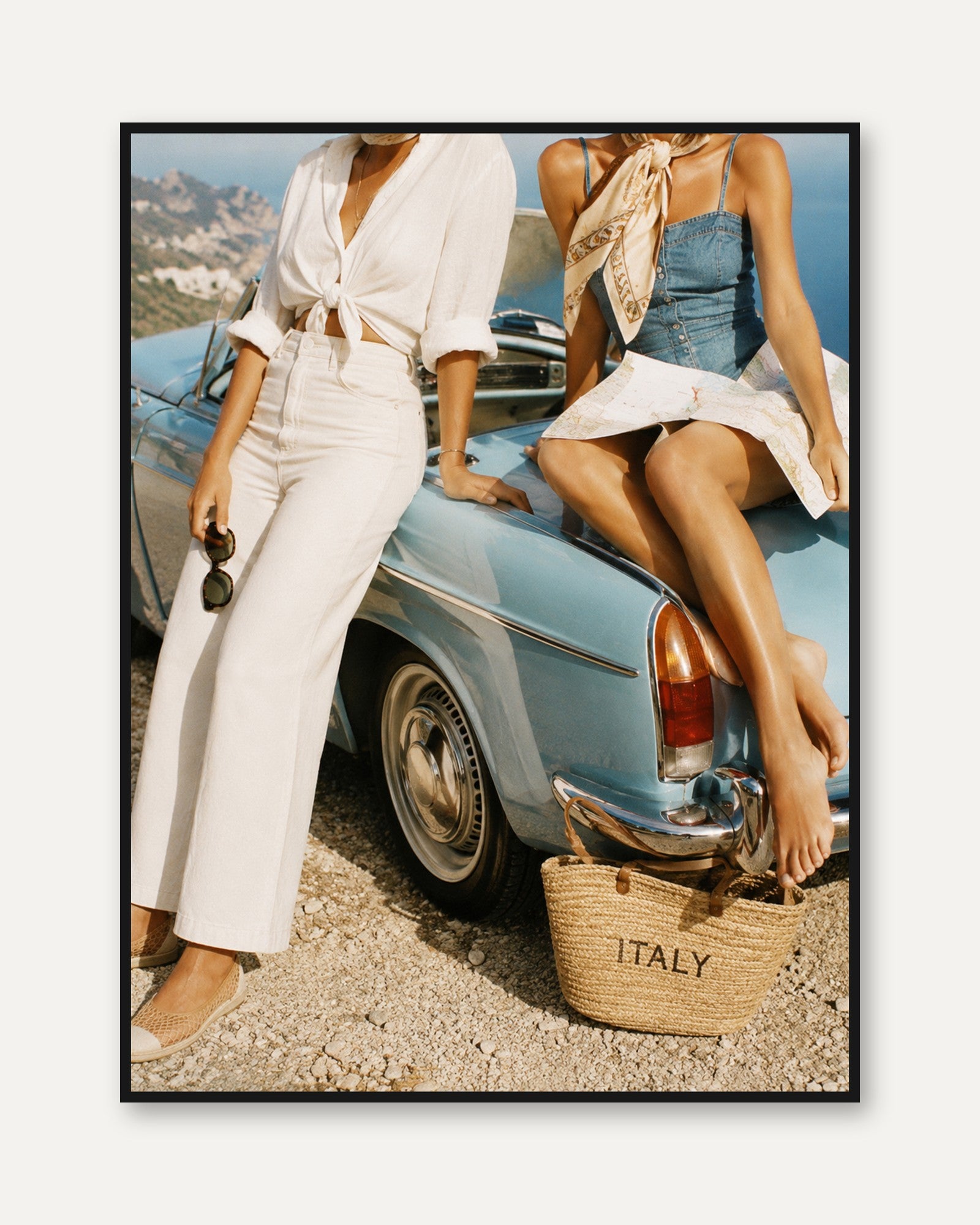 Italian Riviera Summer Style Print: Vintage Car Fashion Photography - framed