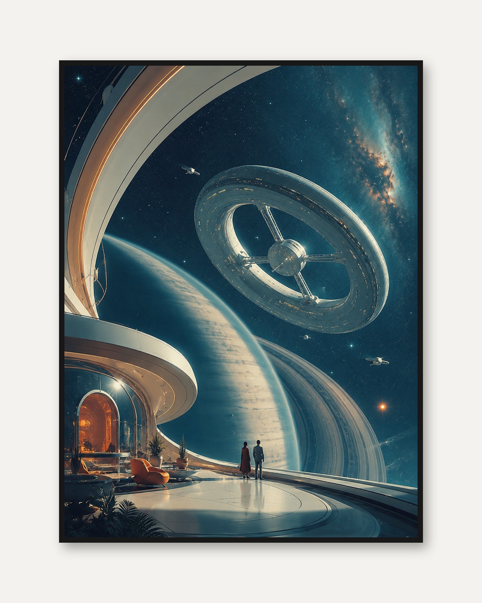 Space Station Wall Art – Retro Sci Fi Print - framed