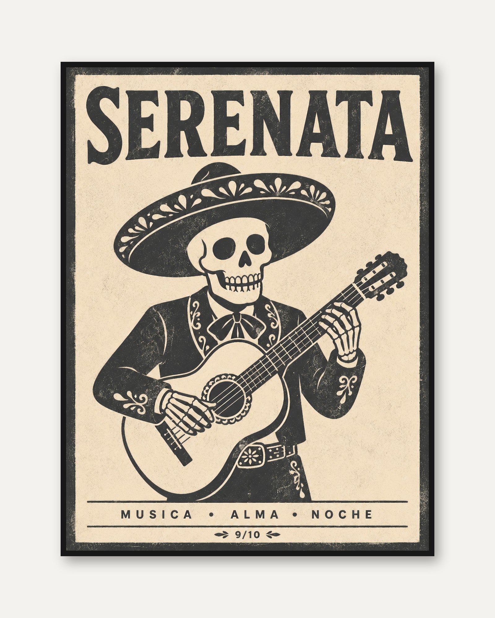 Mariachi Skeleton Print: Día de los Muertos Mexican Folk Art - framed