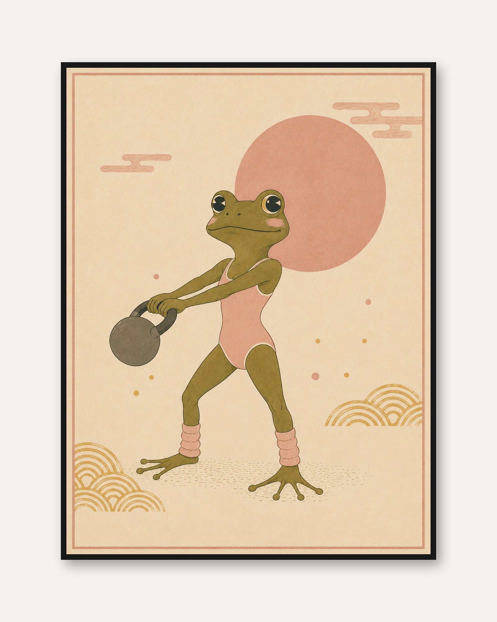 Frog Wall Art – Japanese Inspired Animal Print - framed