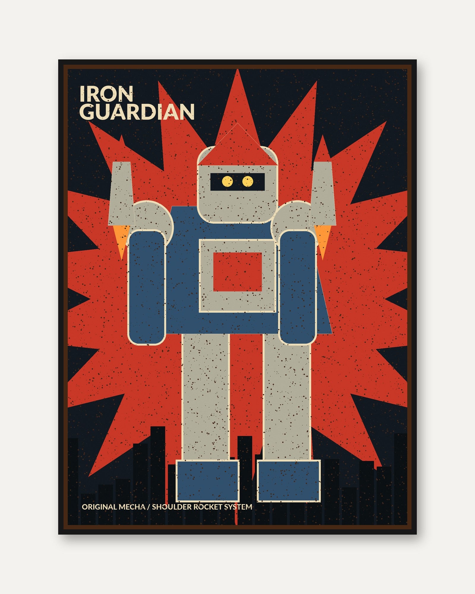 Iron Guardian Robot Poster: Retro Mecha Art Print - framed