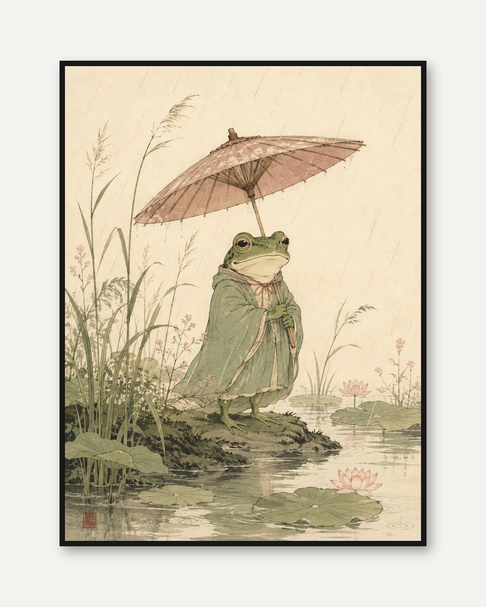 Frog with Umbrella Print - framed