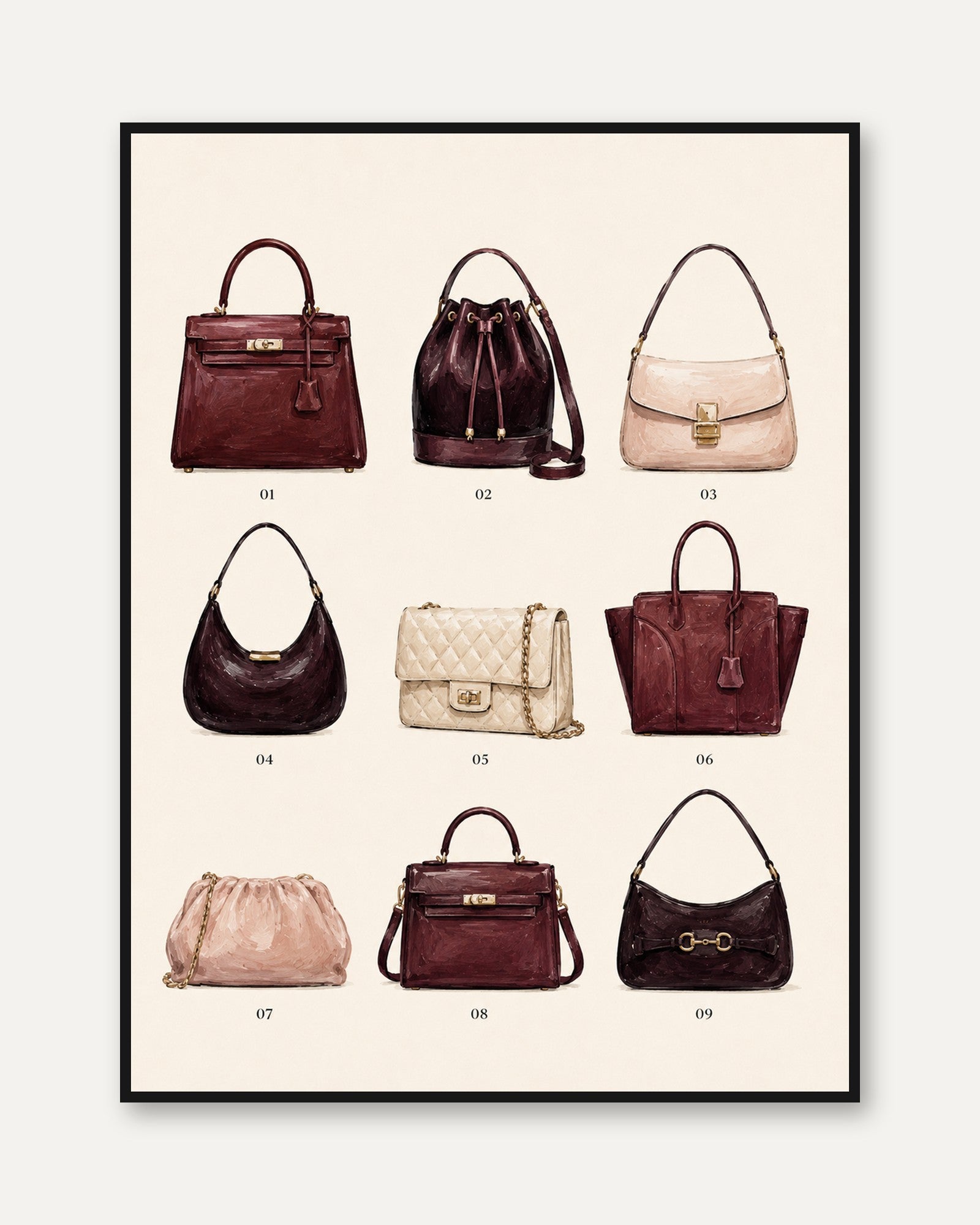Fashion Wall Art – Designer Handbag Print - framed