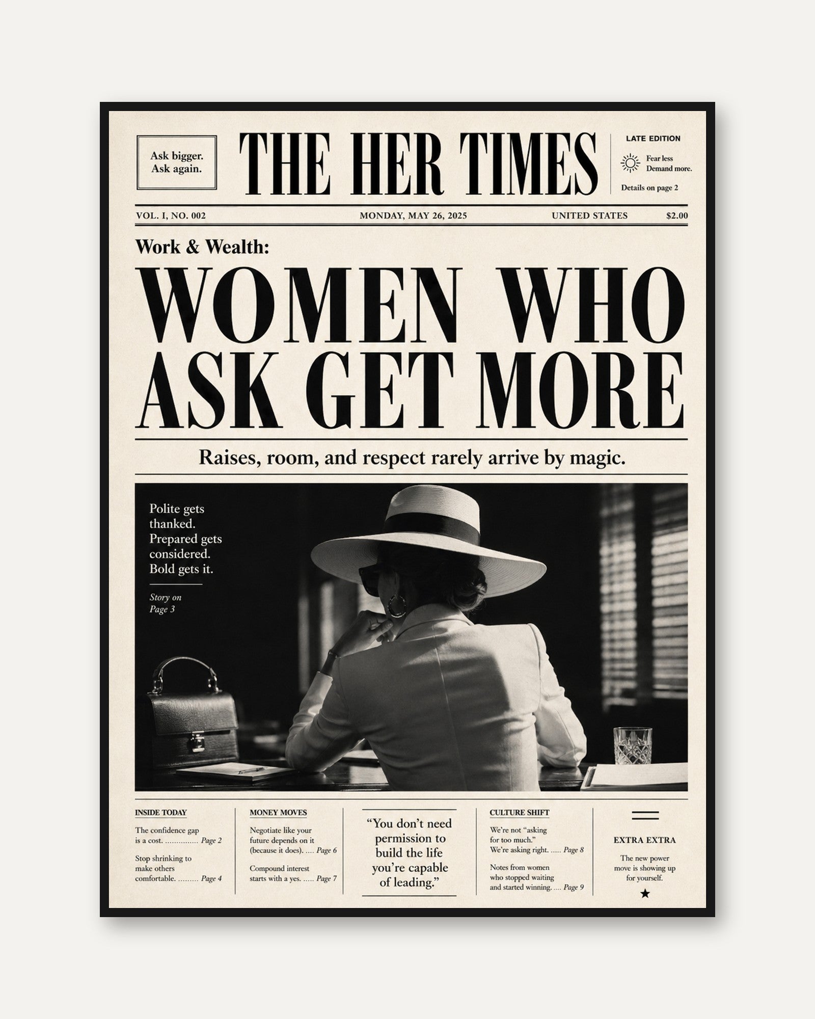 Feminist Newspaper Print: Bold Empowerment Typography Art - framed