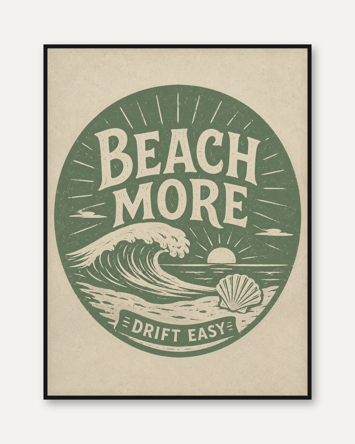 Beach Wall Art Print: Retro Surf Wave Typography - framed