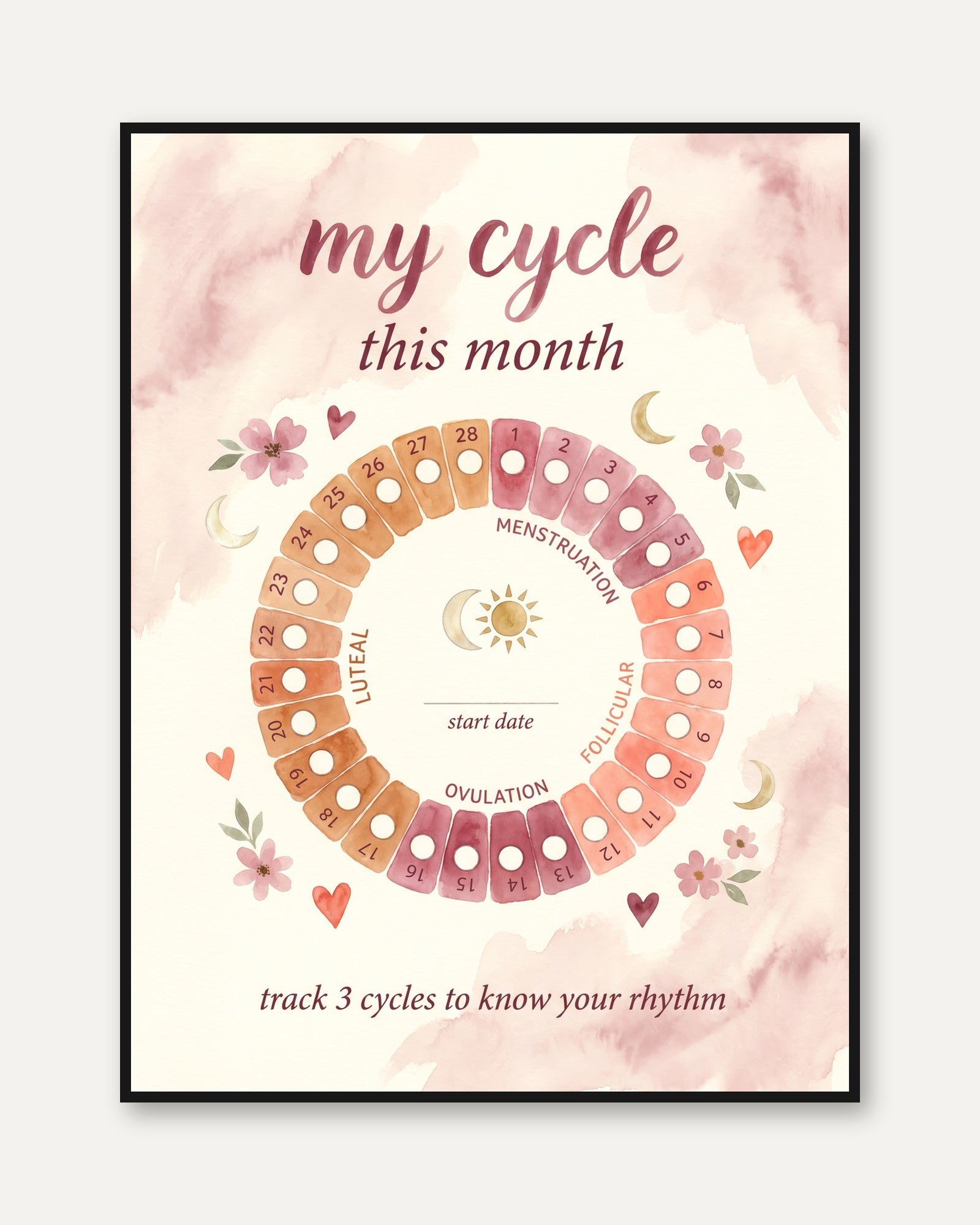 Period Tracker Art Print: Cycle Awareness Design (Multiple Sizes) - framed