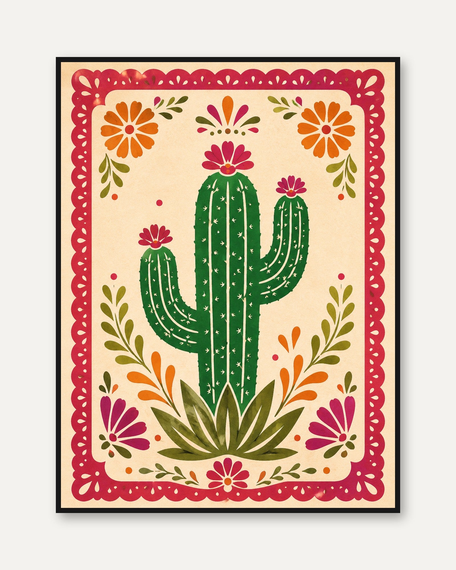Mexican Folk Art Cactus Print - framed