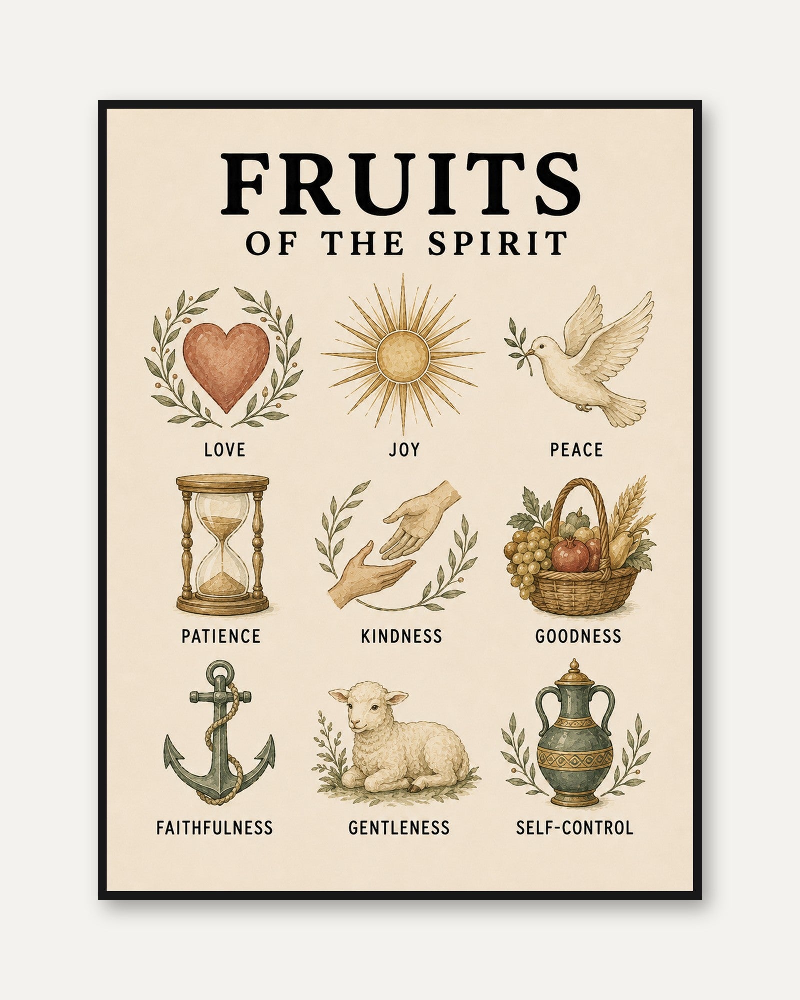 Fruits of the Spirit Print: Christian Inspirational Art - framed