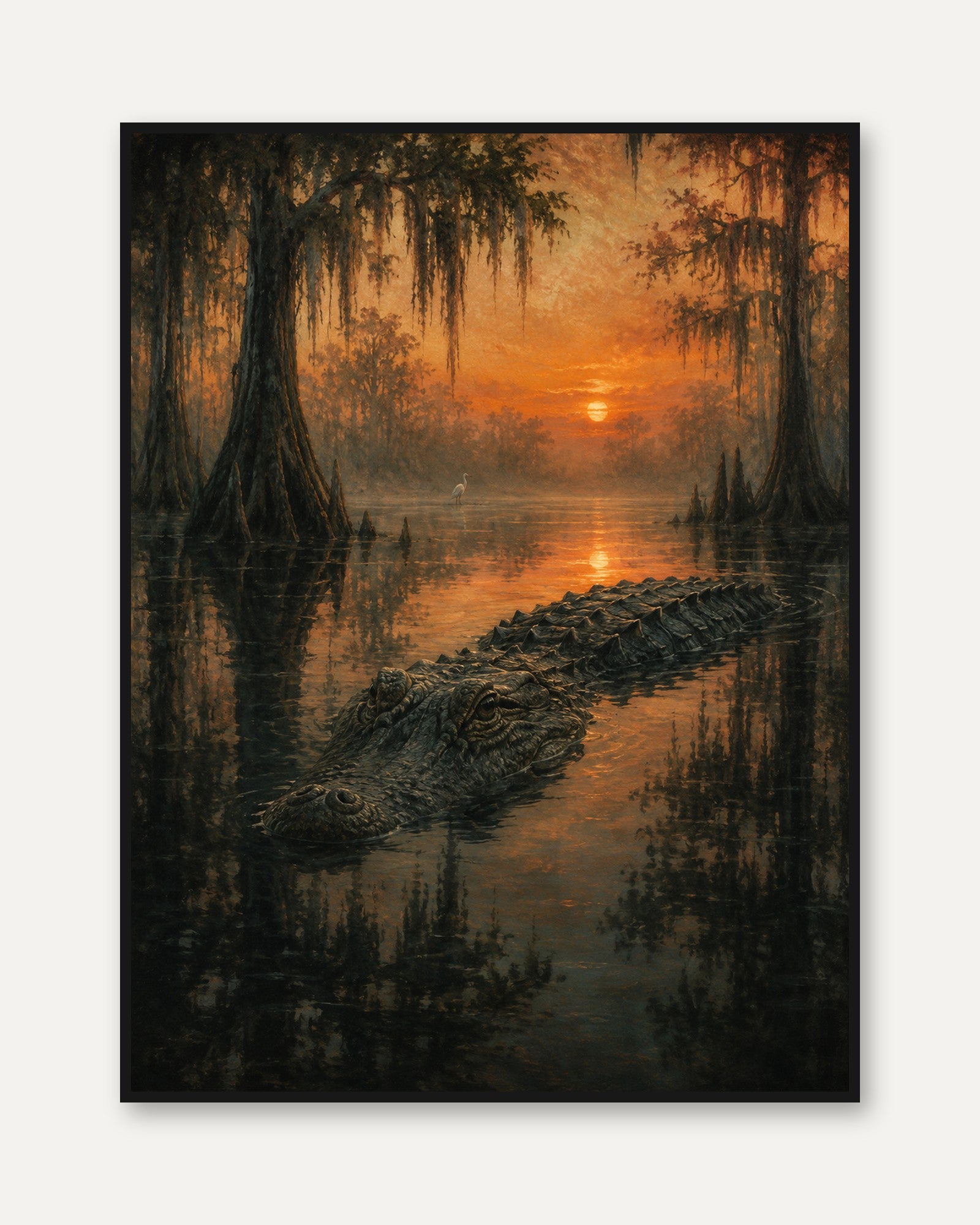 Swamp Sunset Wall Art – Cypress Tree Print - framed
