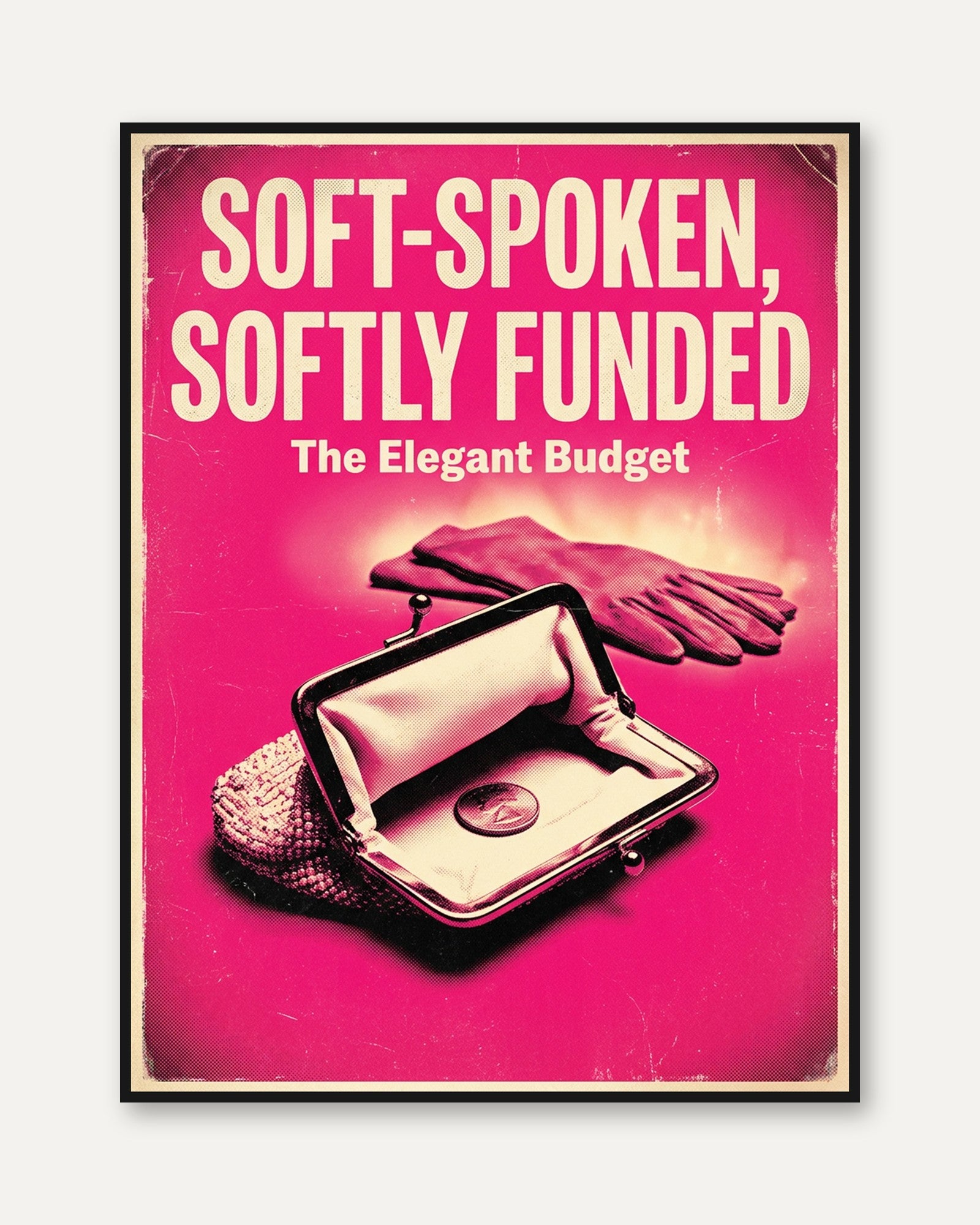 Vintage Pink Budget Poster: Retro 1950s Financial Advice Art Print - framed