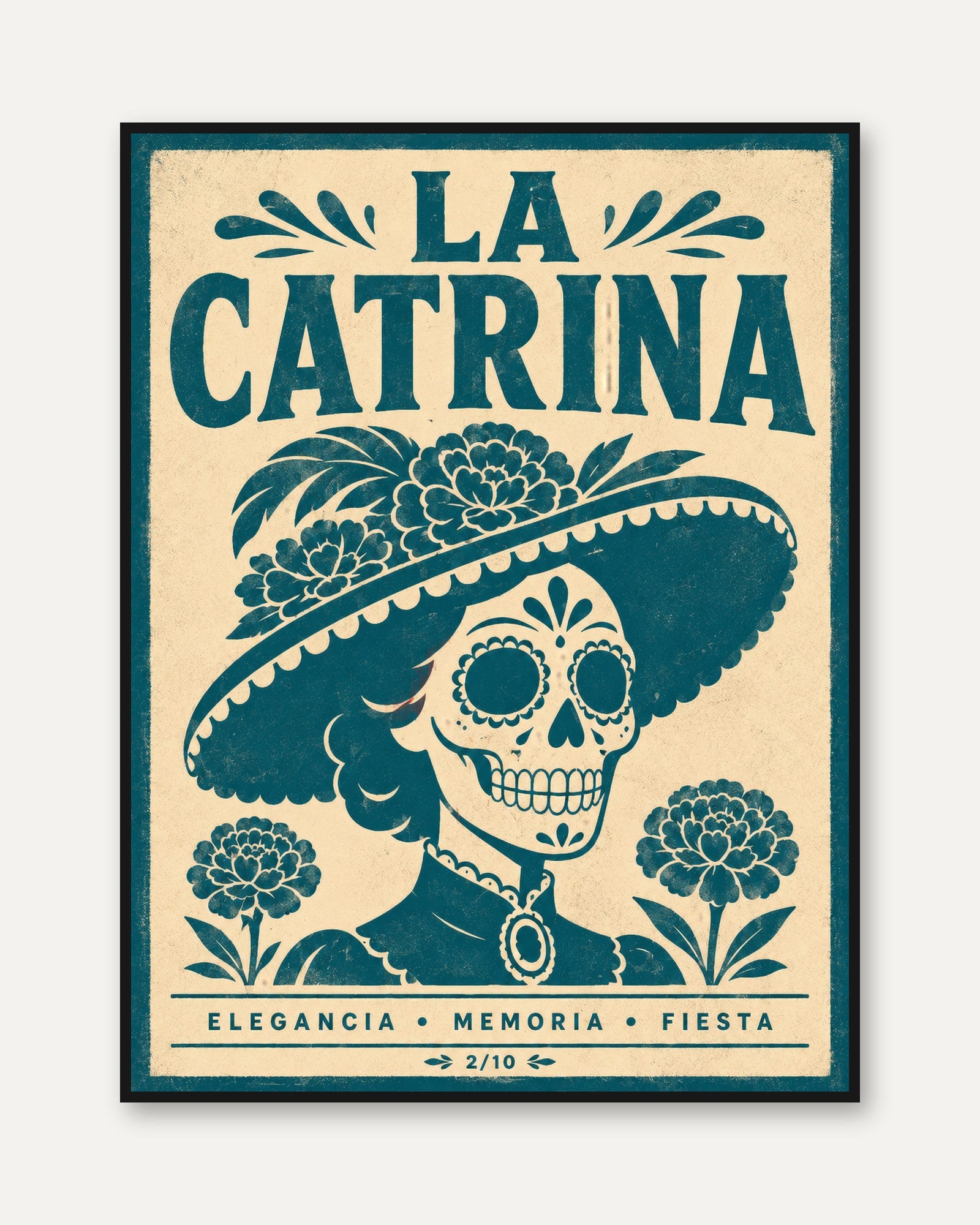 Day of the Dead Print: La Catrina Sugar Skull (Mexican Folk Art) - framed