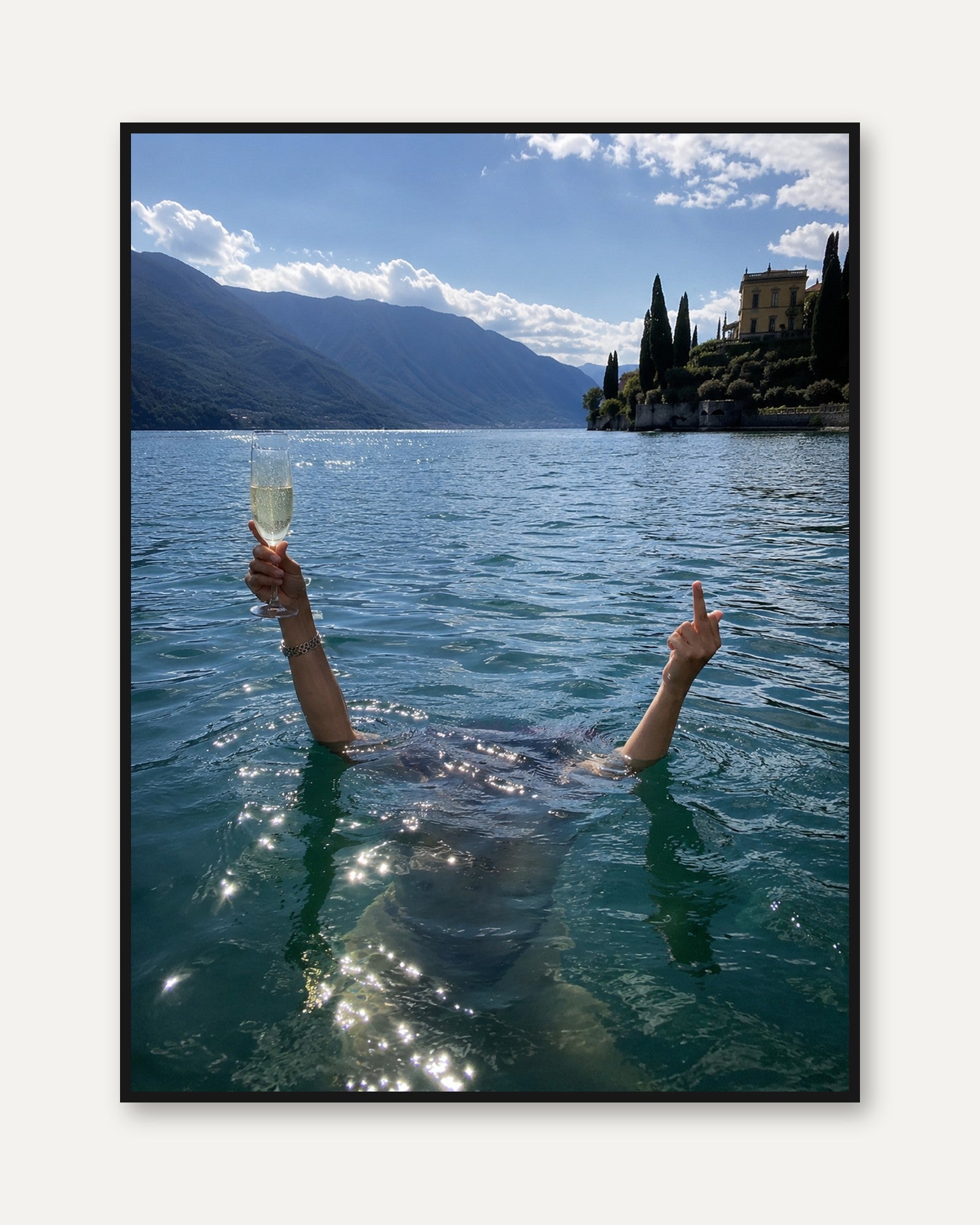Italian Lake Swimming Art Print: Mediterranean Summer Lifestyle - framed