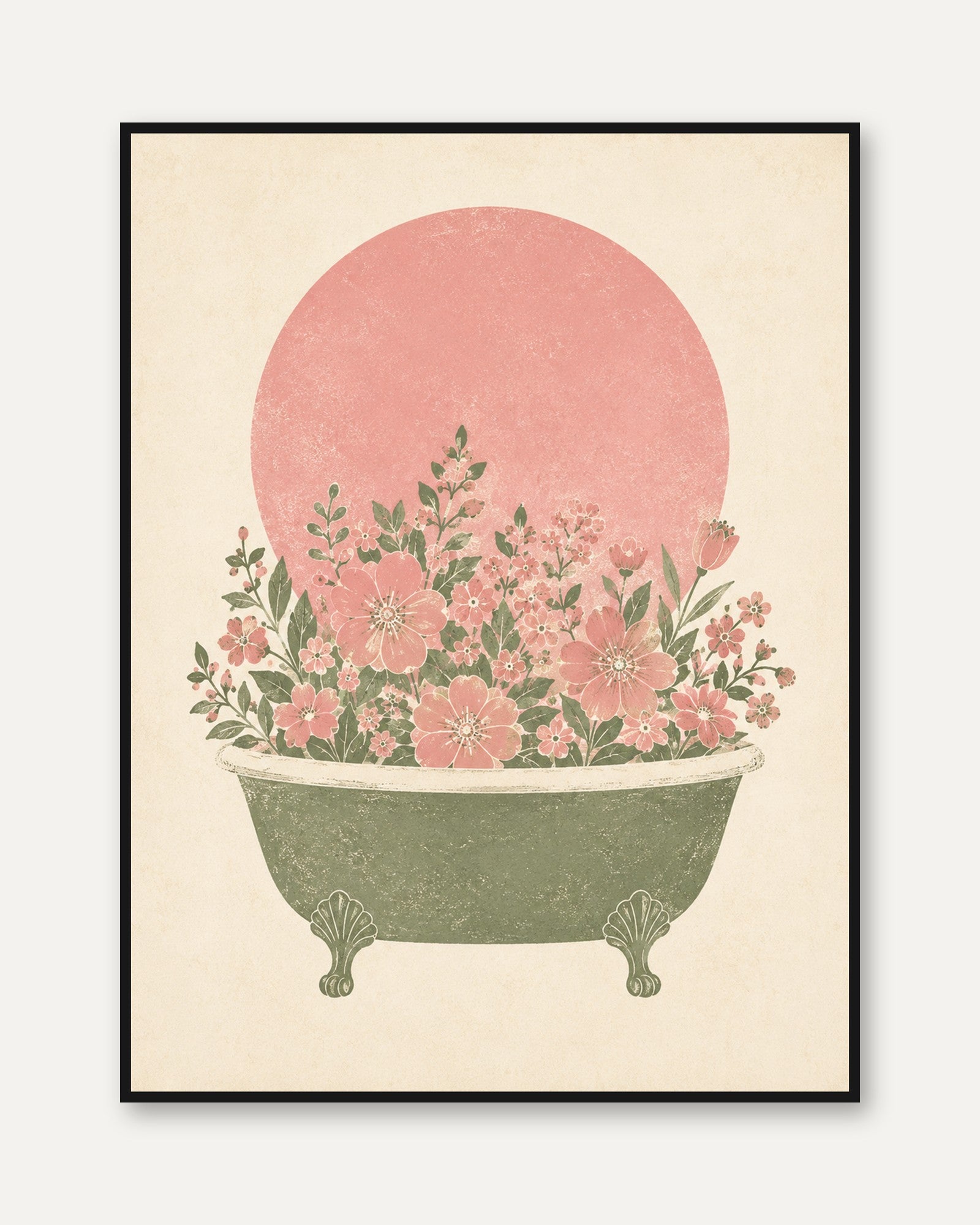 Bathtub Flower Wall Art – Vintage Bathroom Print - framed