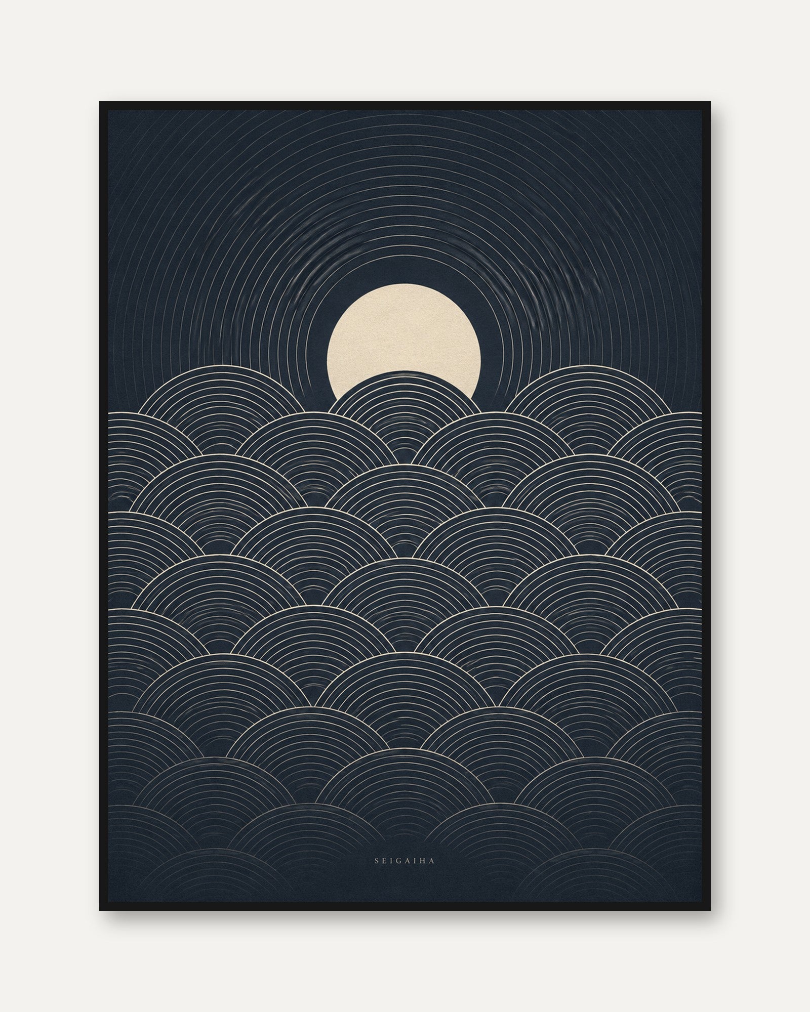 Wave Art Print: Japanese Seigaiha Pattern - framed