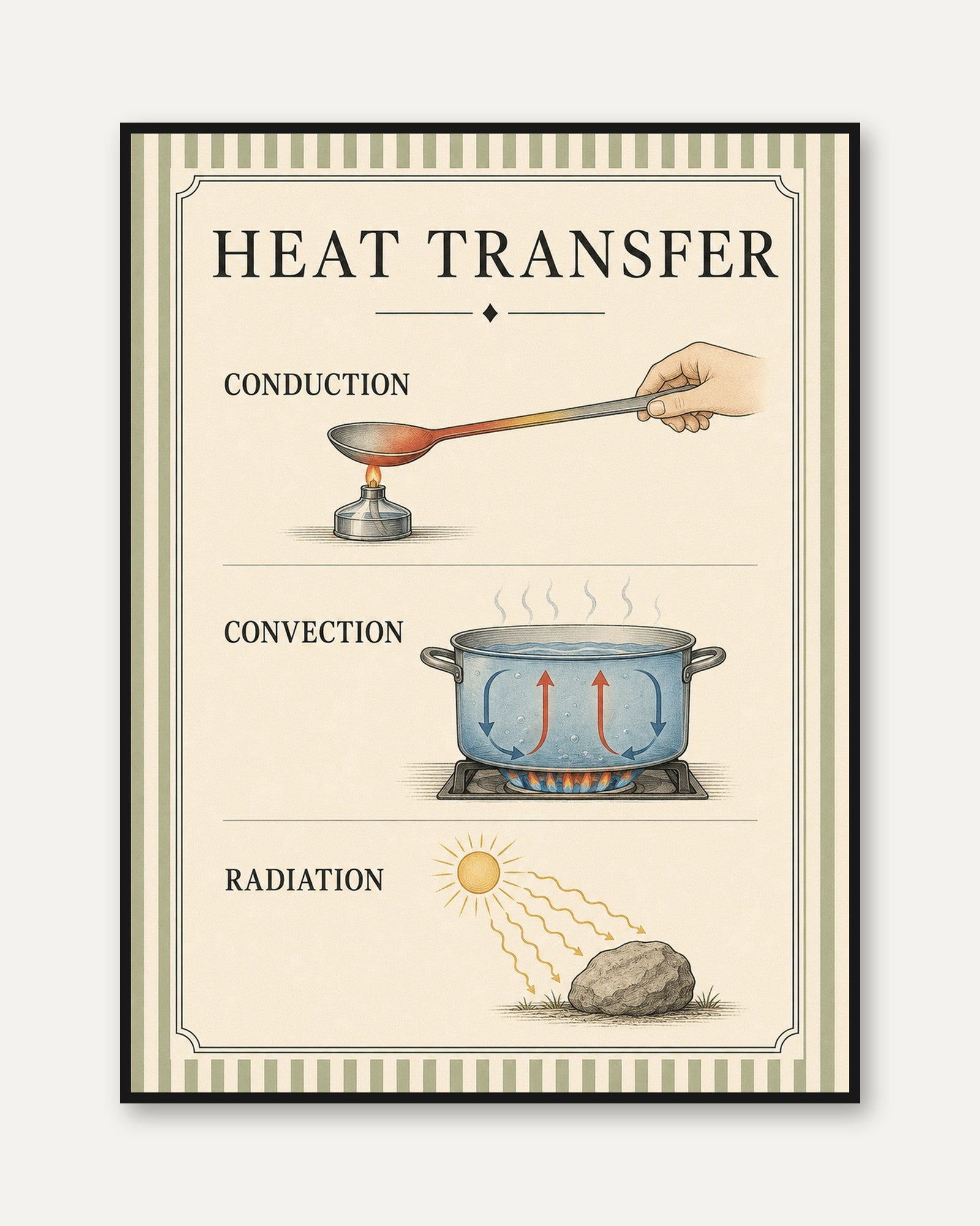 Heat Transfer Educational Diagram Print: Vintage Science Poster - framed