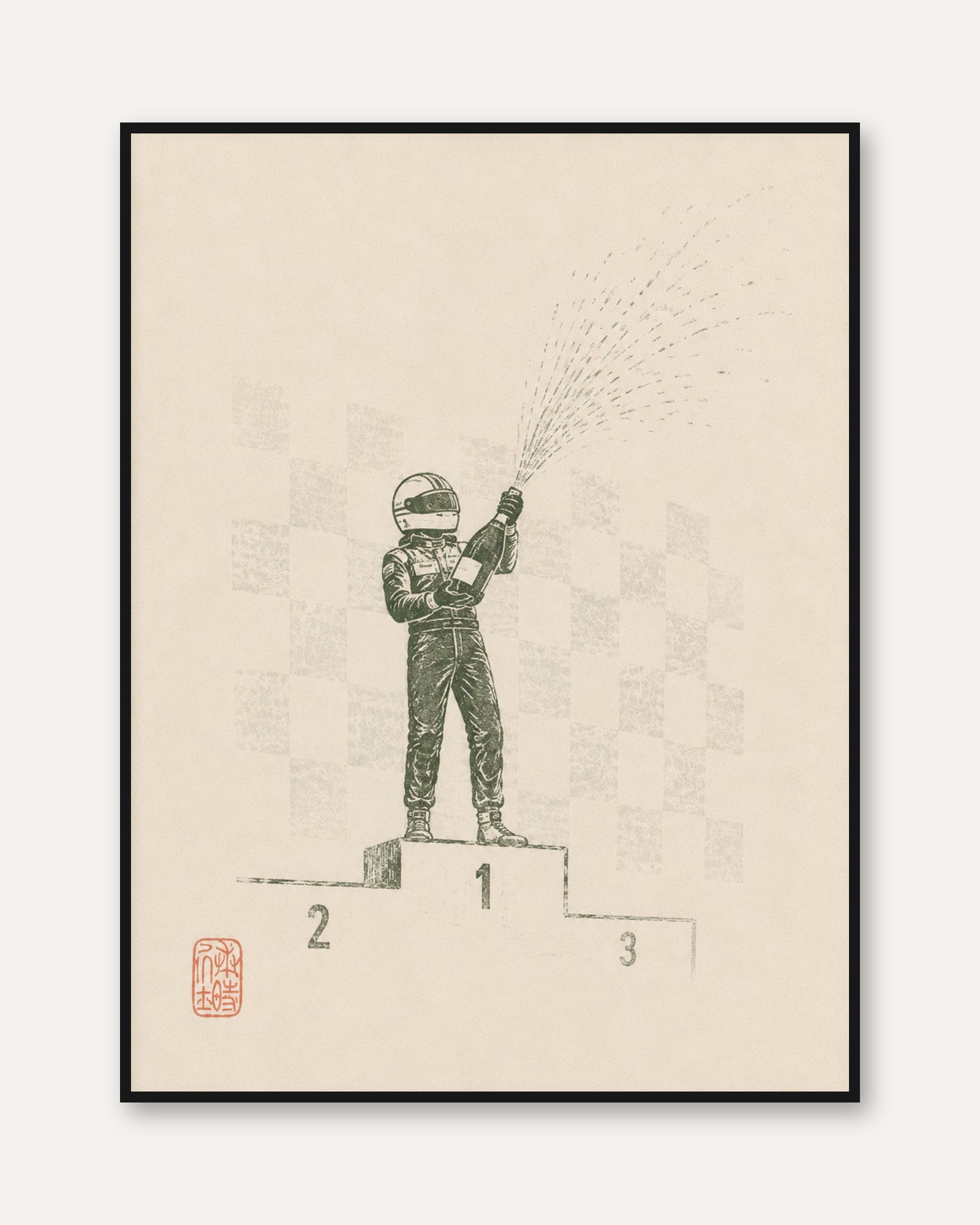 Racing Driver Wall Art – Motorsport Victory Print - framed