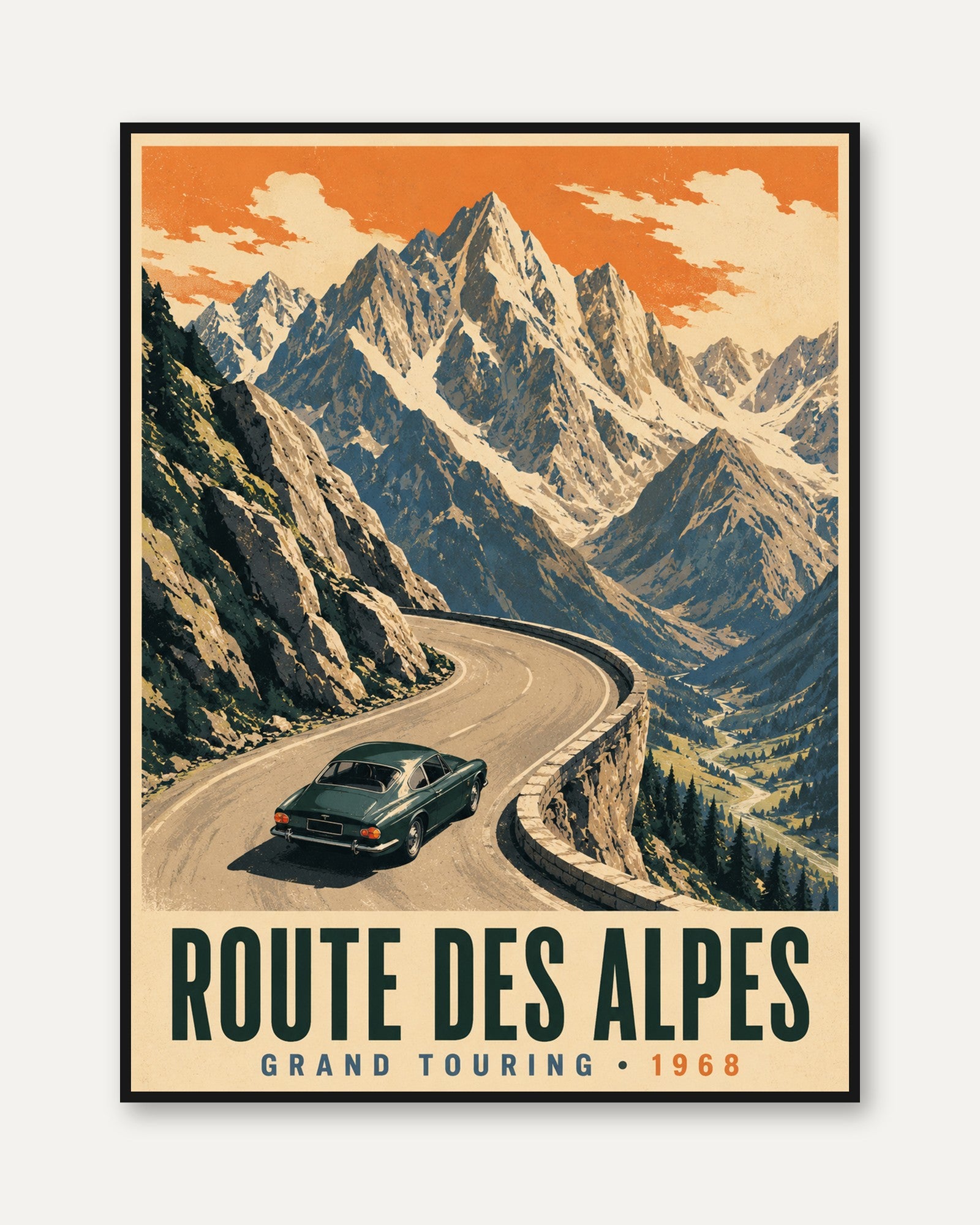 Vintage Mountain Poster – Alps Travel Print - framed