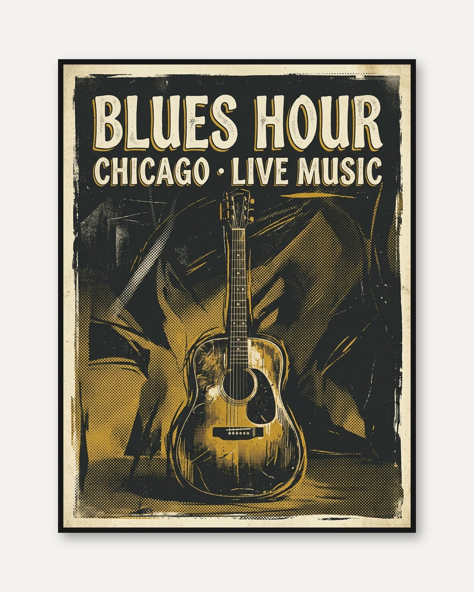 Blues Hour Chicago Poster: Vintage Music Graphic Art Print - framed