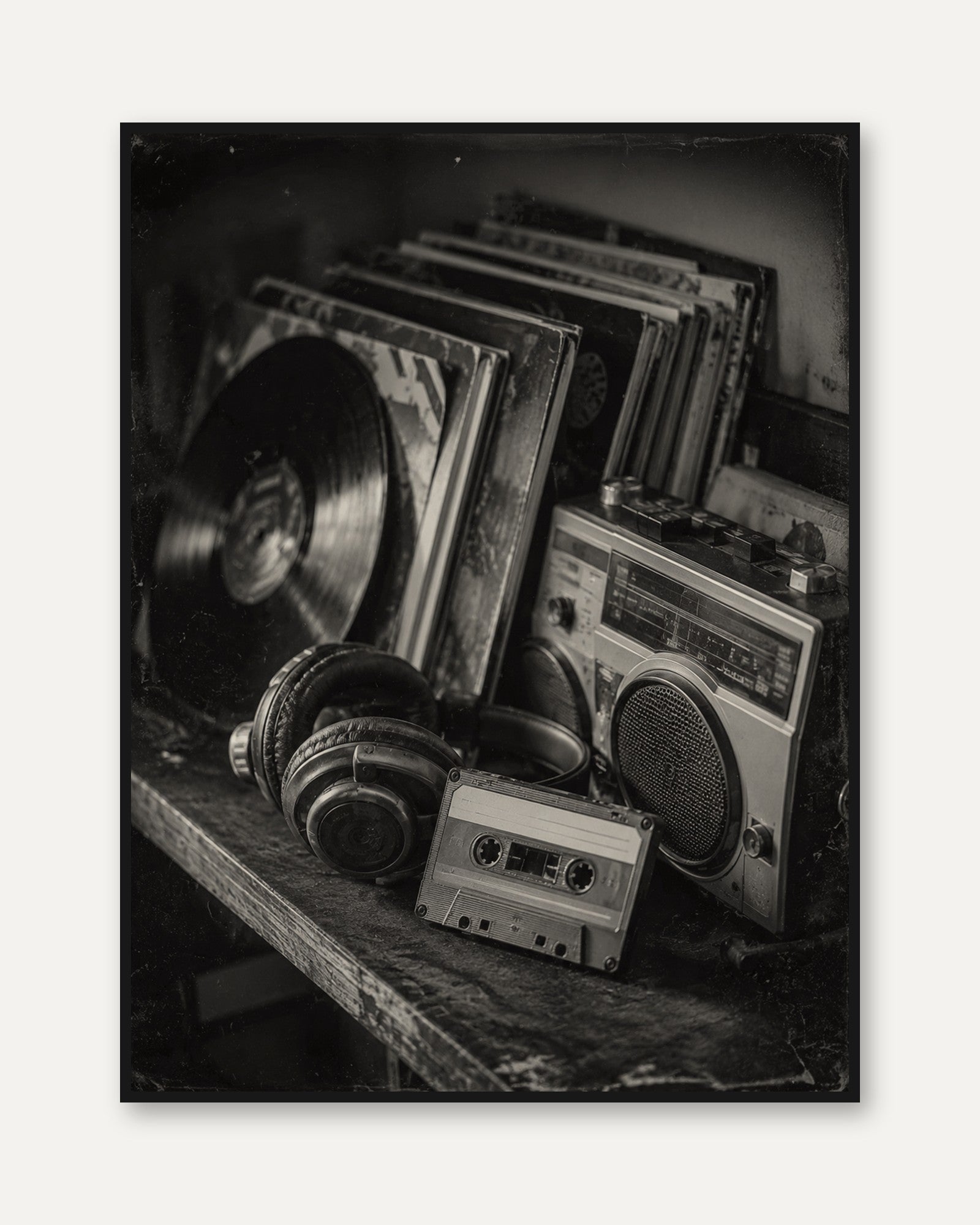 Vintage Music Collection Wall Art: Black and White Photography - framed