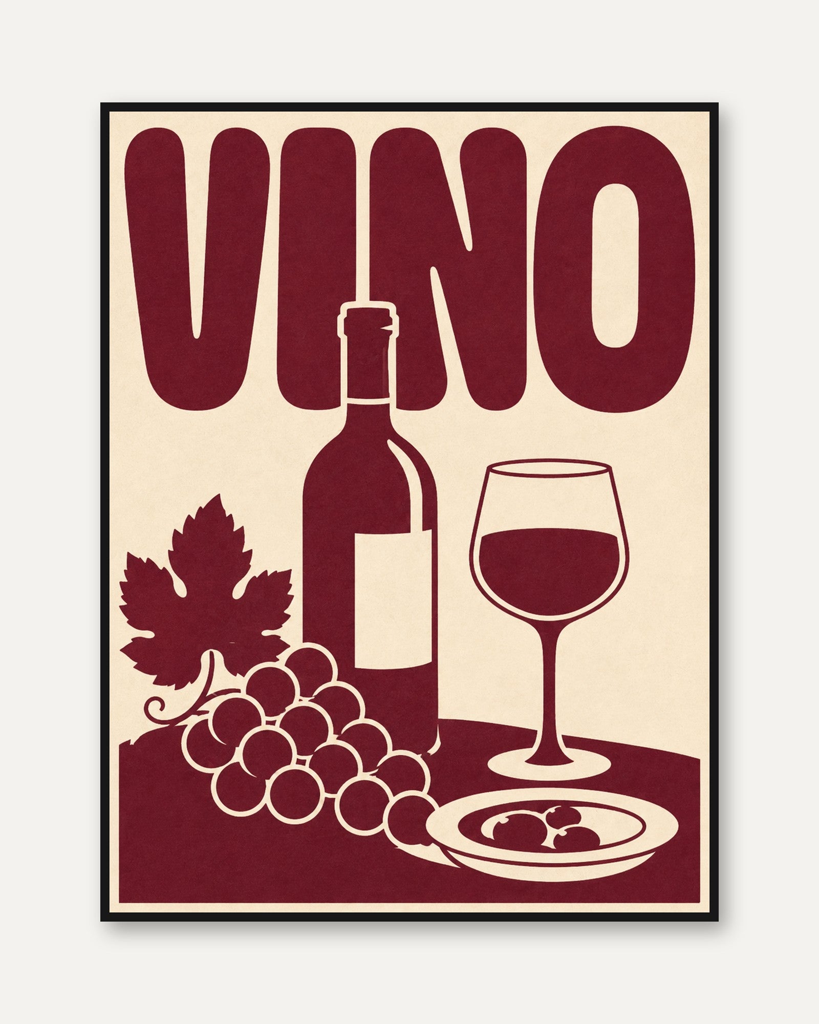 Wine Poster Print: Vintage Italian Style - framed