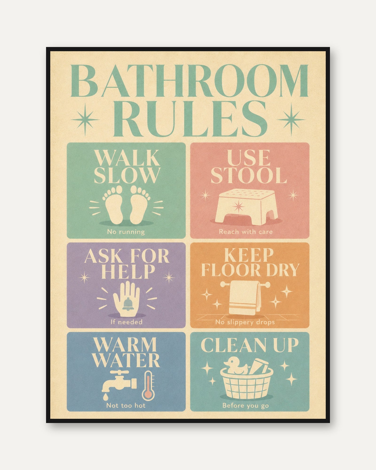 Bathroom Rules Wall Art - framed