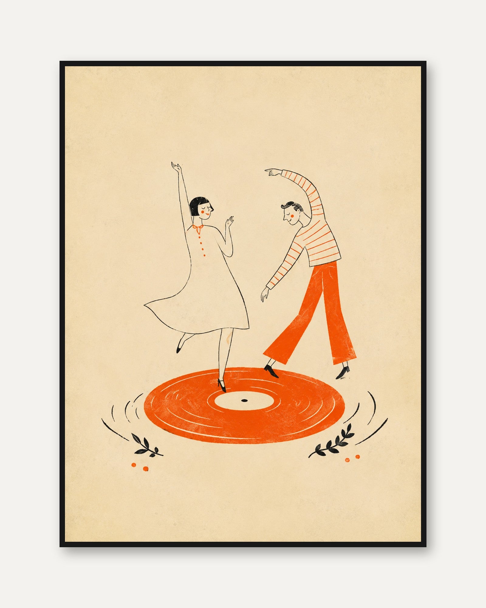 Vintage Dancing Poster – Retro Couple Wall Art - framed