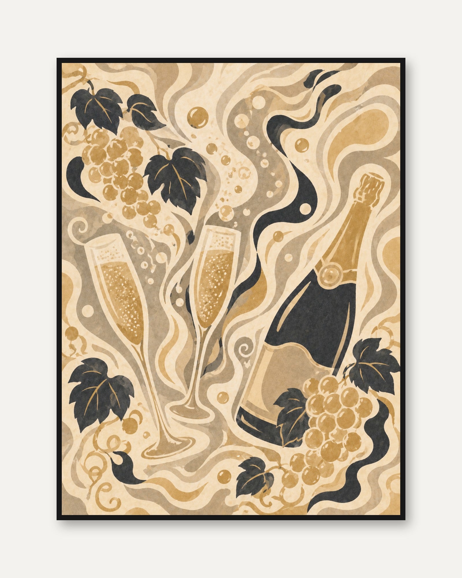 Champagne Wall Art – Art Nouveau Wine Print - framed