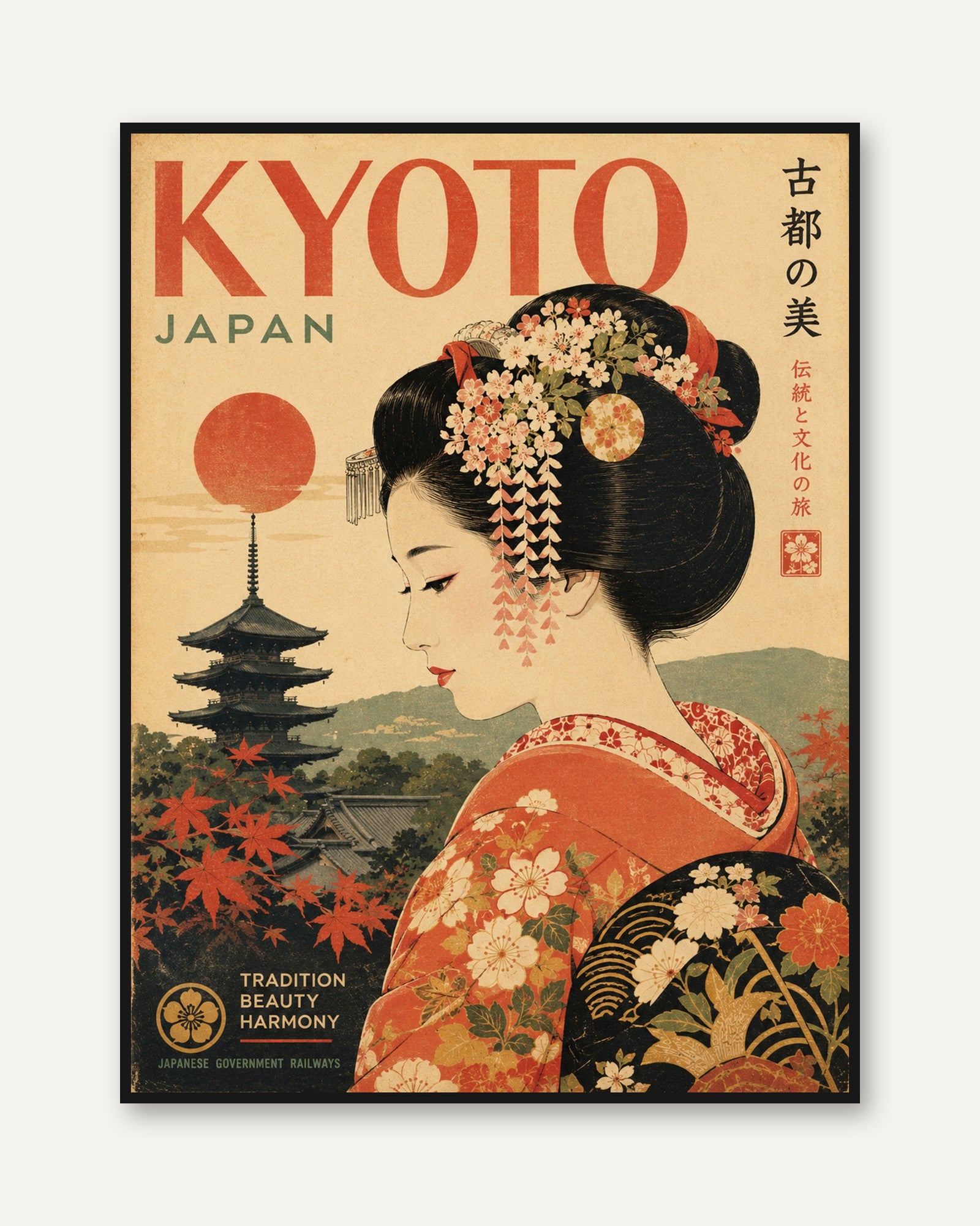 Kyoto Travel Poster – Japan Wall Art - framed