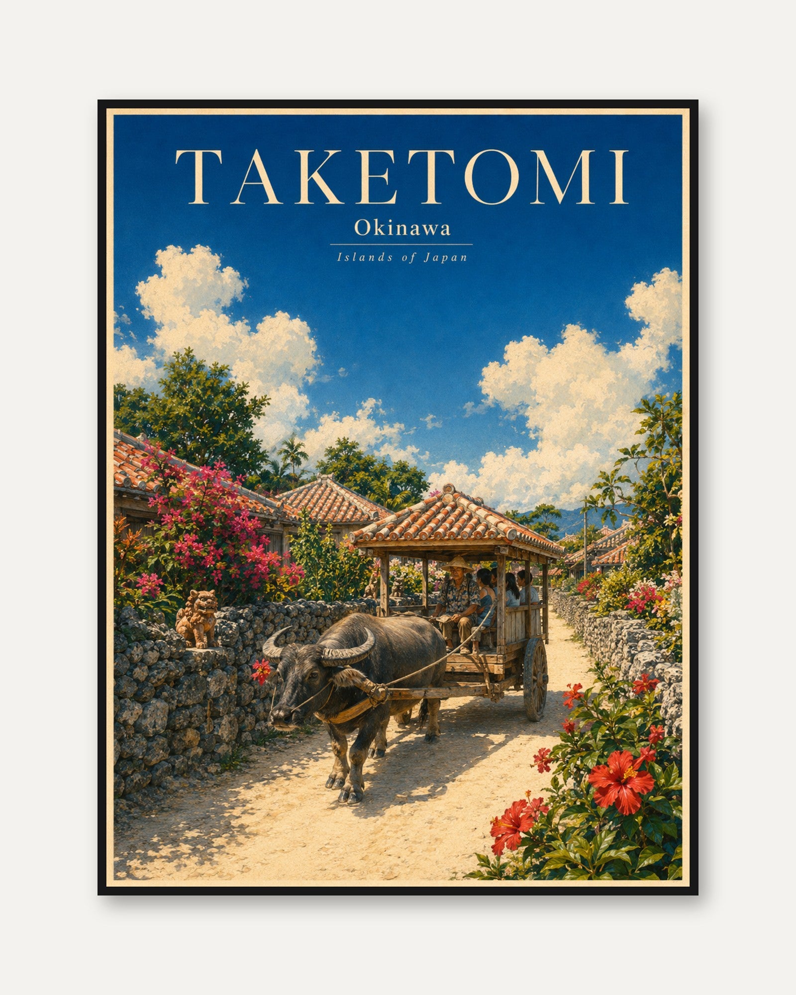 Taketomi Okinawa Print: Vintage Japanese Travel Art - framed