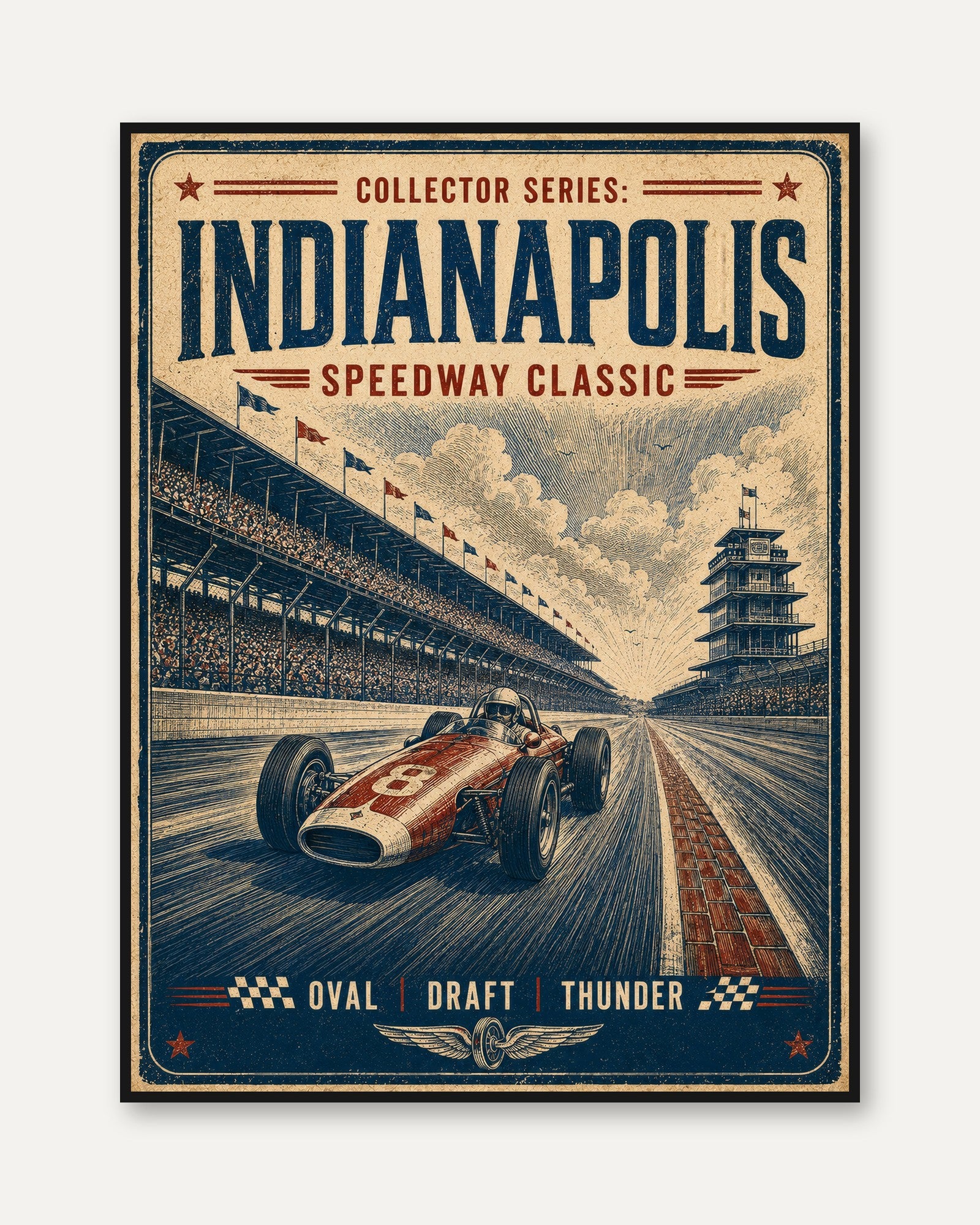 Indianapolis Speedway Vintage Print — Retro Racing Poster - framed