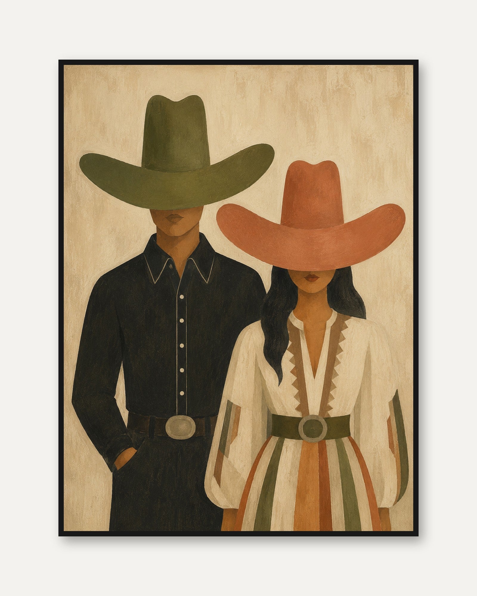 Western Wall Art – Cowboy and Cowgirl Print - framed