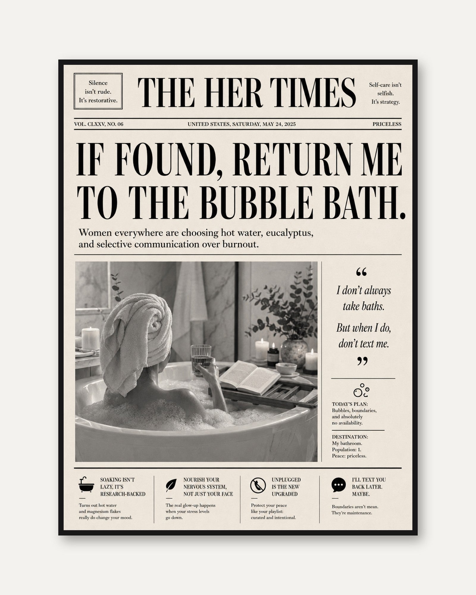 Vintage Newspaper Bathroom Print - framed