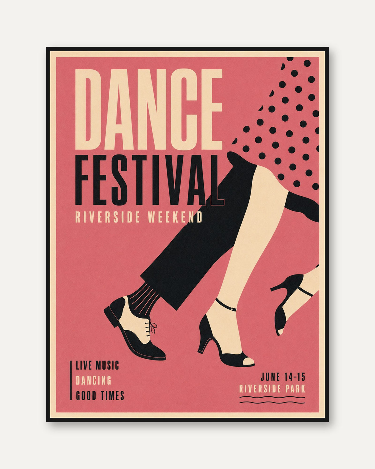 Retro Dance Festival Poster: Mid-Century Modern Typography - framed