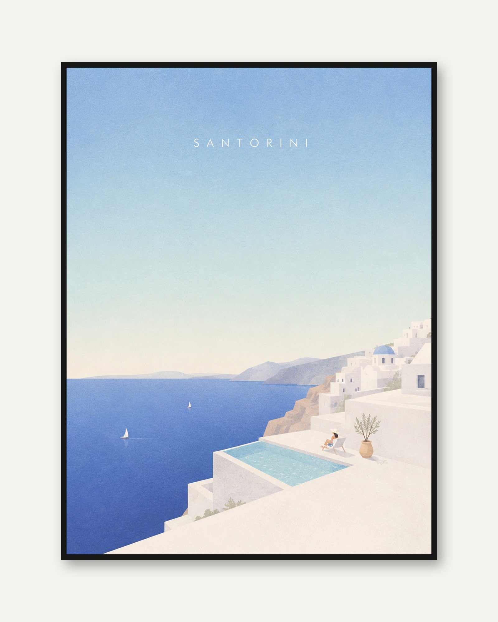 Santorini Travel Poster – Greece Wall Art - framed