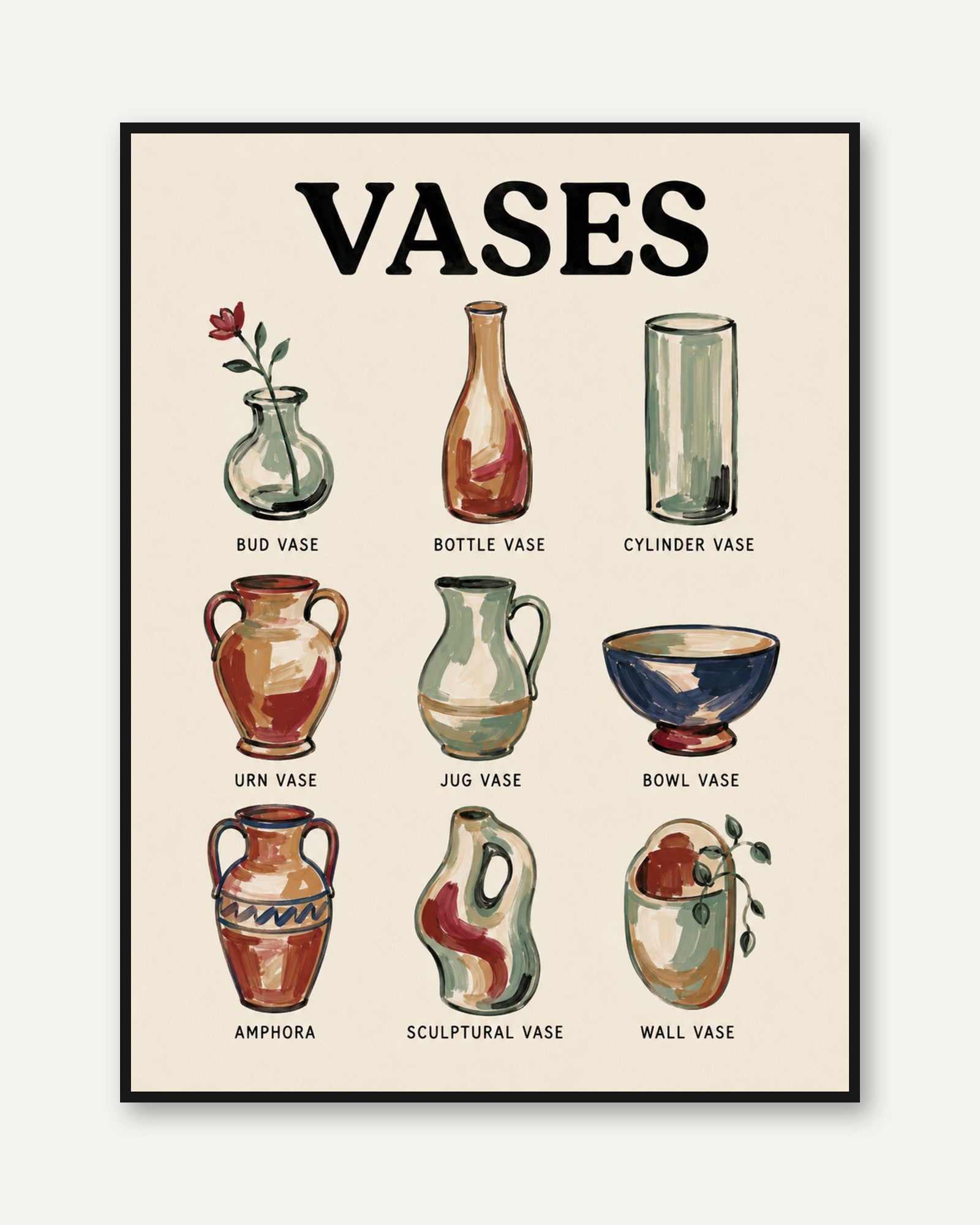 Vases Wall Art – Kitchen Decor - framed