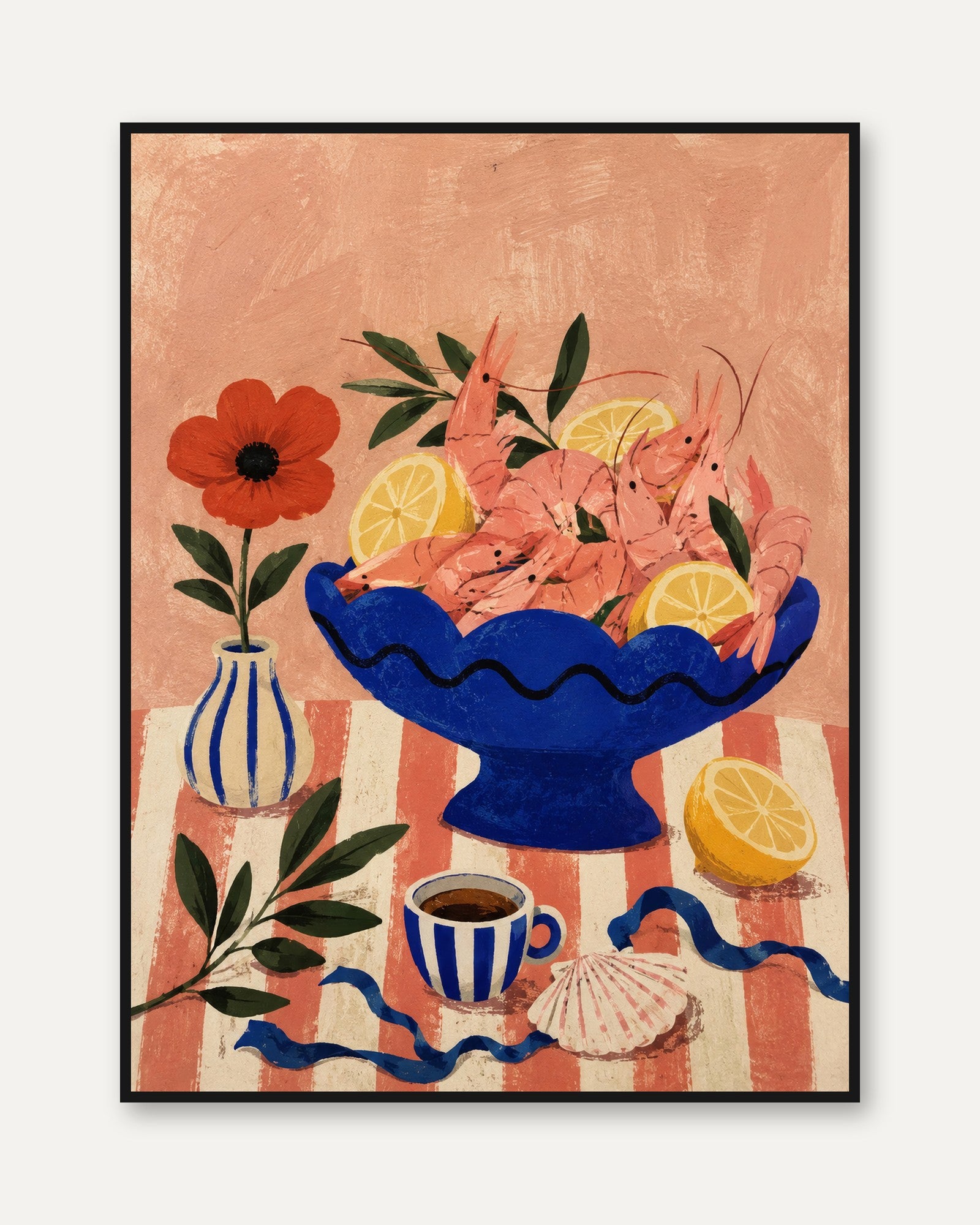 Shrimp Kitchen Wall Art – Food Still Life Print - framed