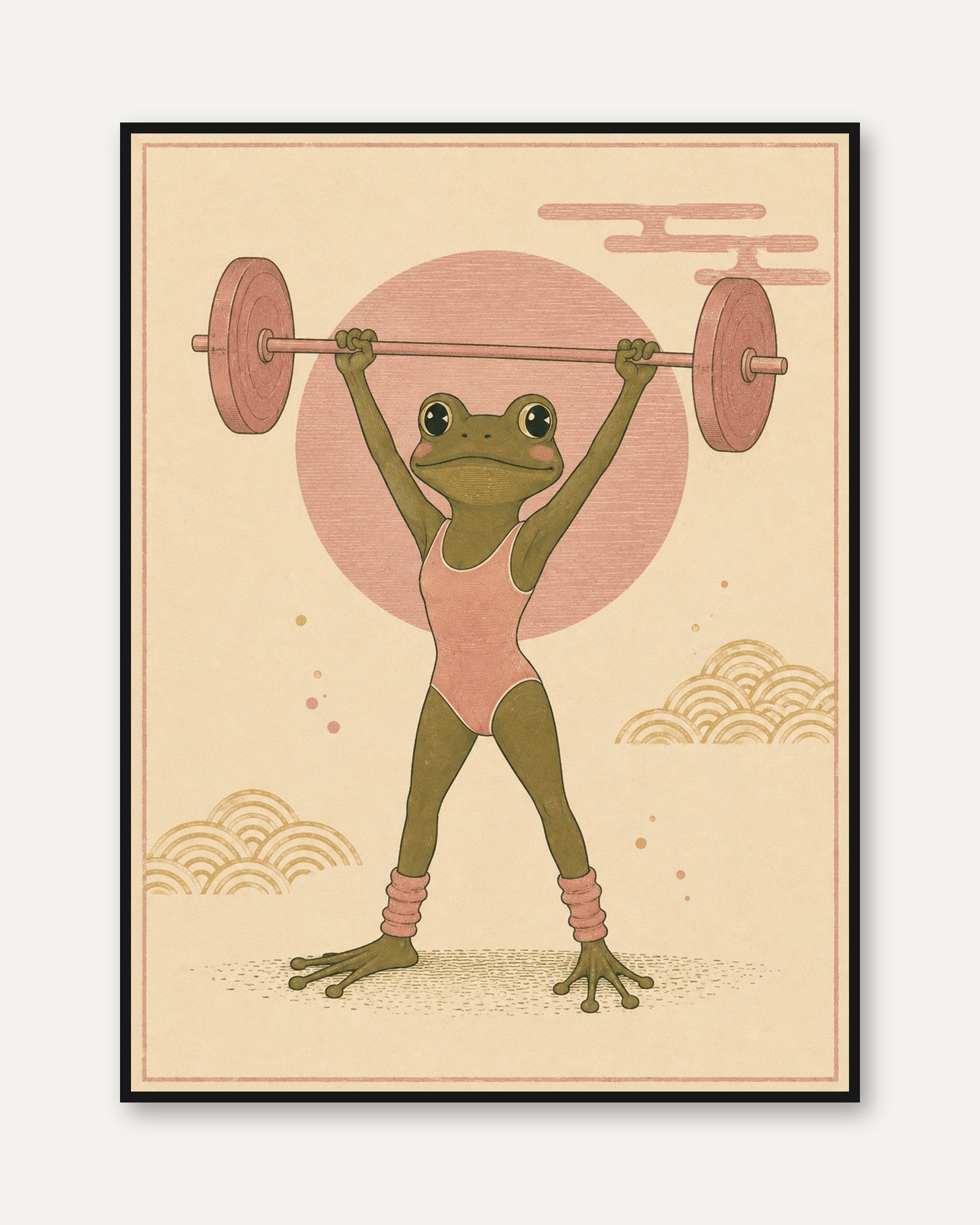 Frog Gym Wall Art – Funny Animal Print - framed