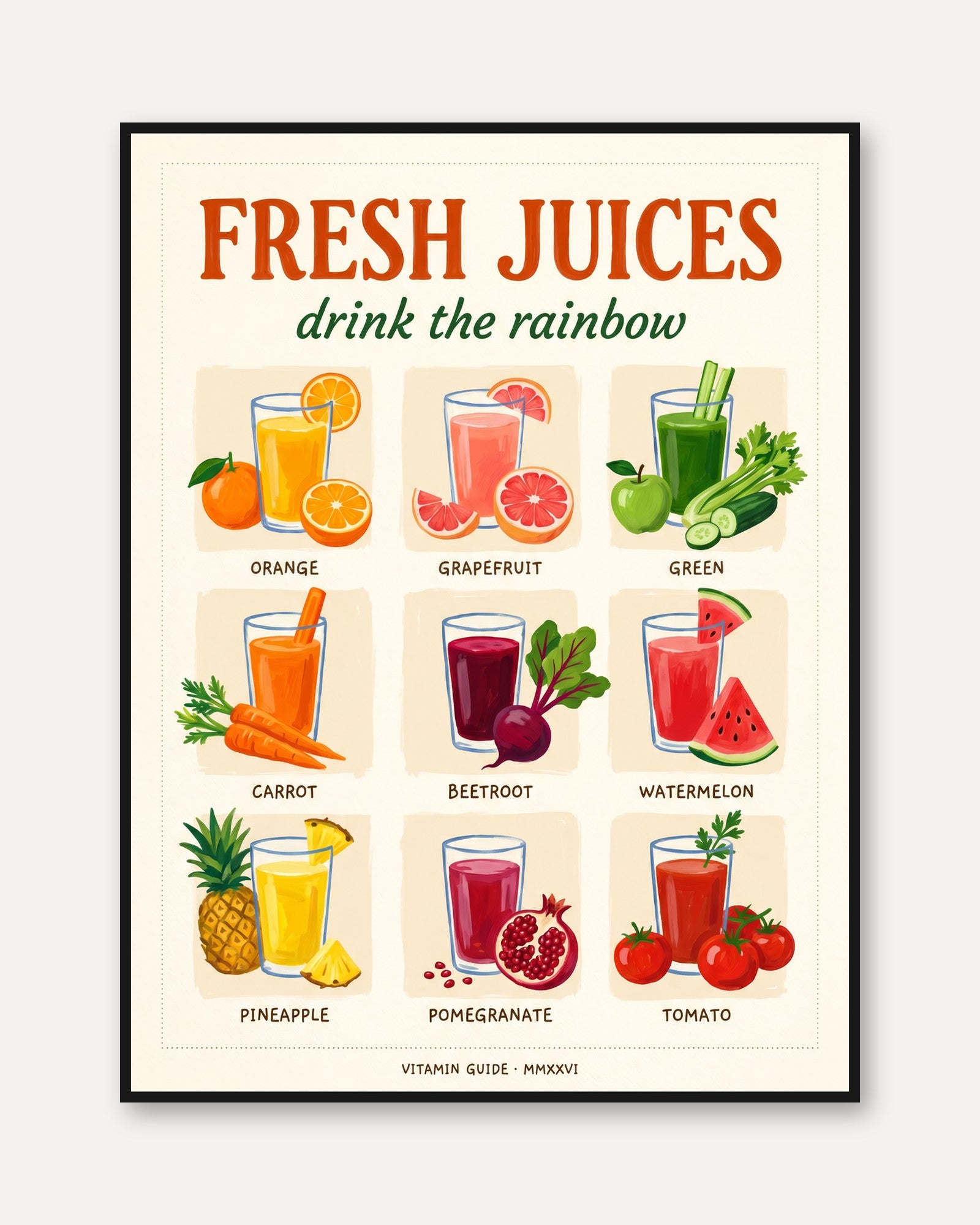 Vintage Fruit Juice Poster - framed