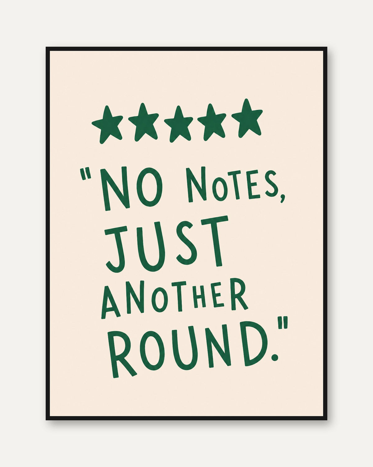 Witty Kitchen Wall Art: Five Star Review Quote (Green Cream Print) - framed