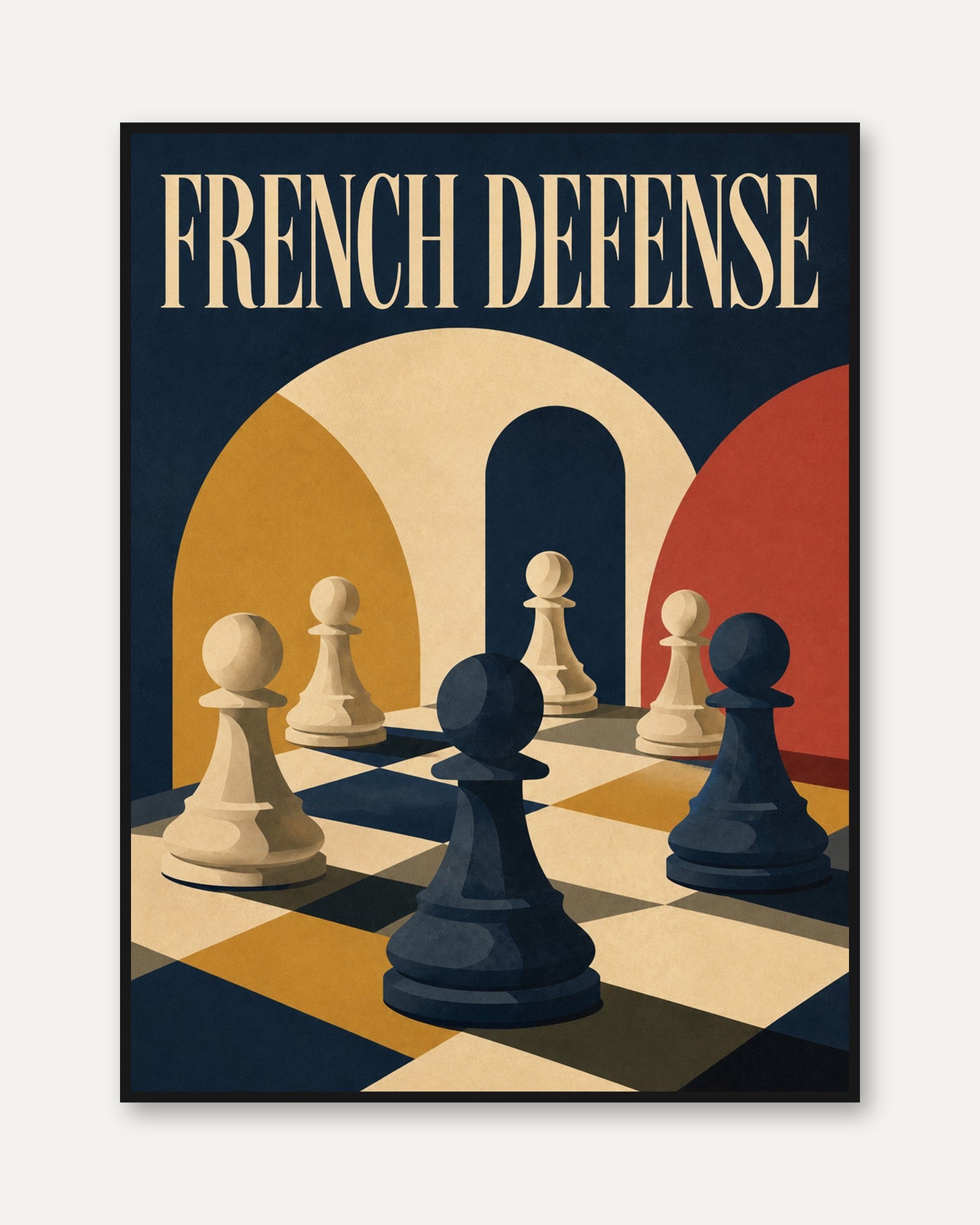French Defense Chess Print — Vintage Chess Opening Art - framed