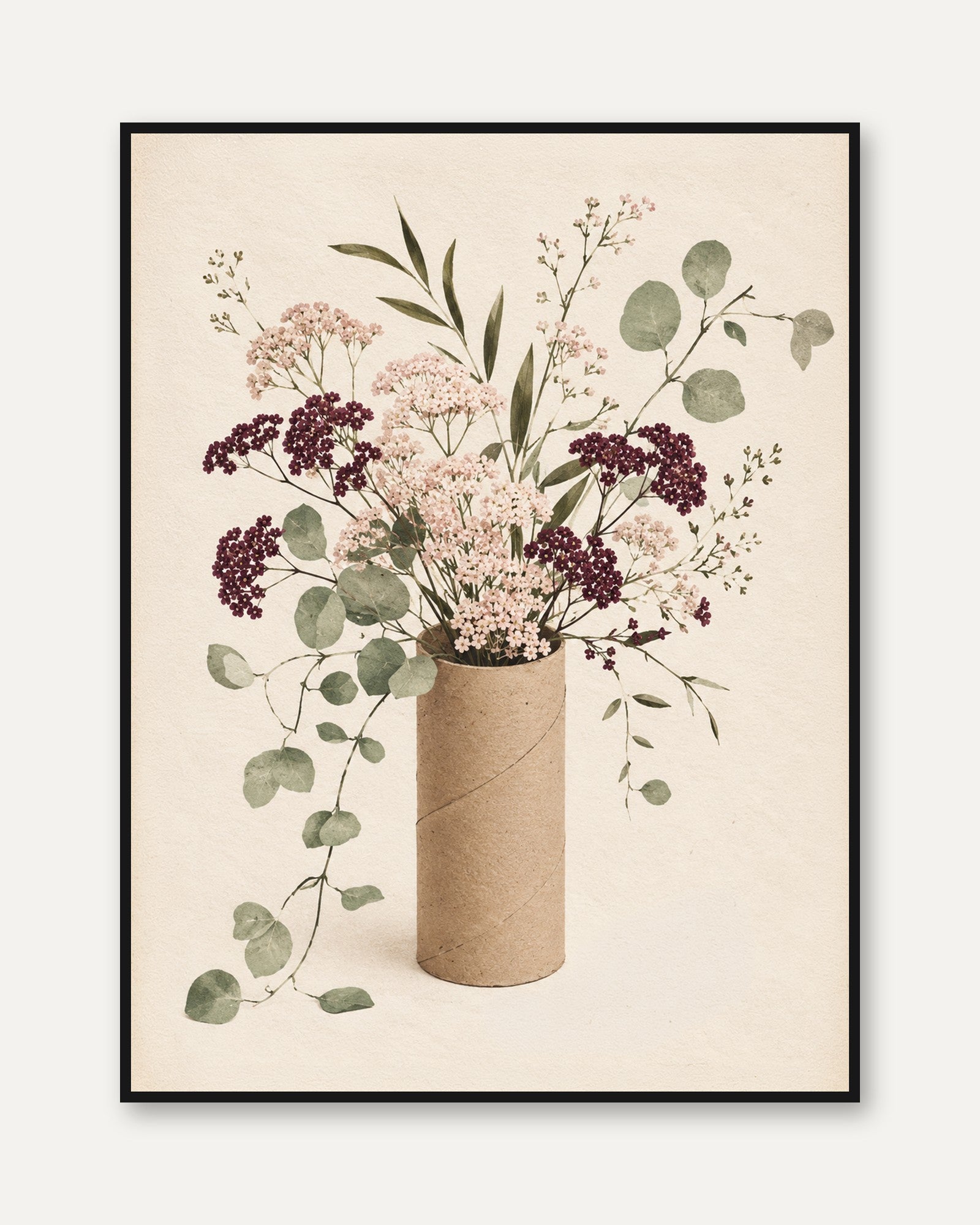 Eucalyptus Vase Wall Art – Dried Flowers Print - framed