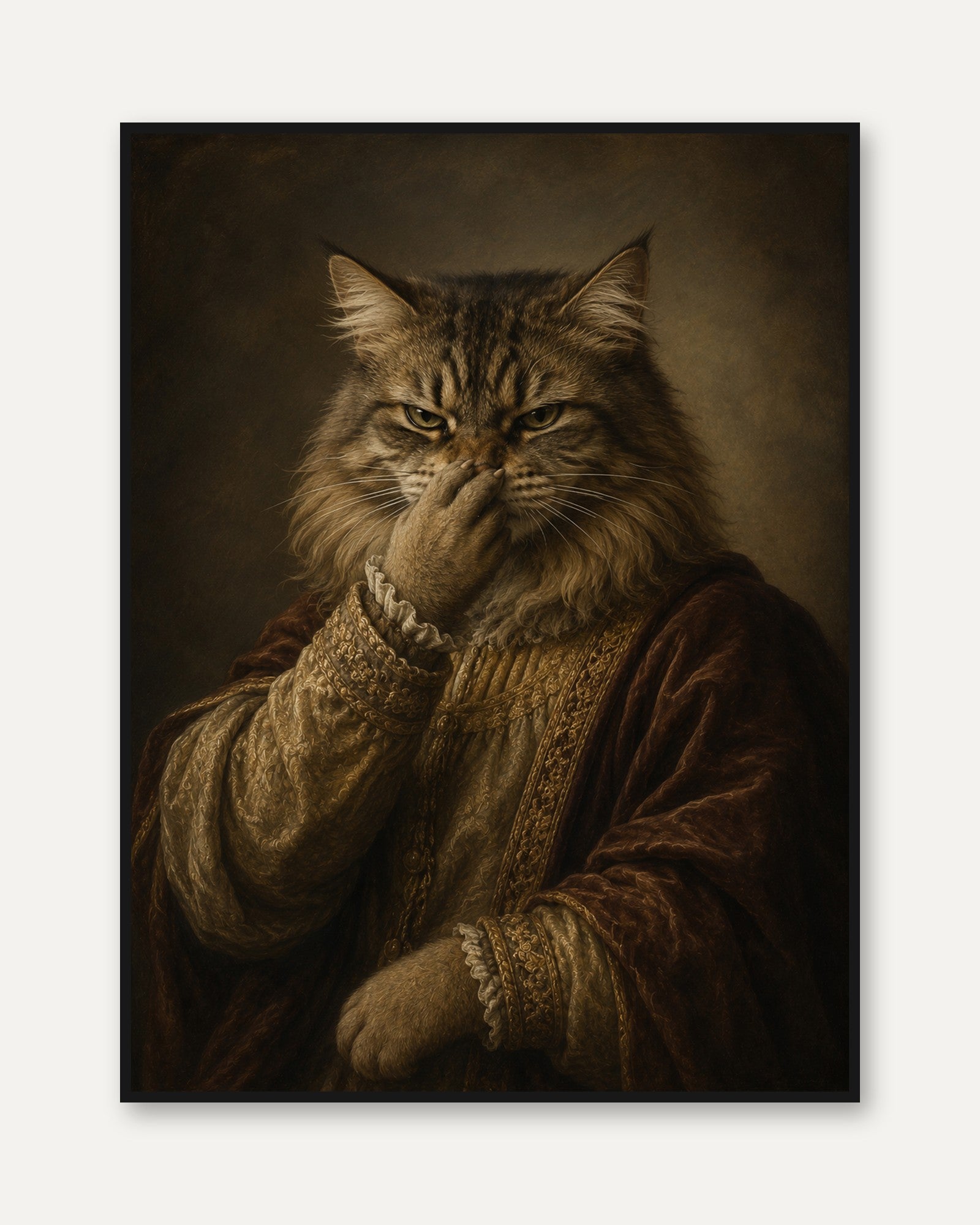 Funny Bathroom Poster Cat Portrait Art Print: Renaissance Attire - framed