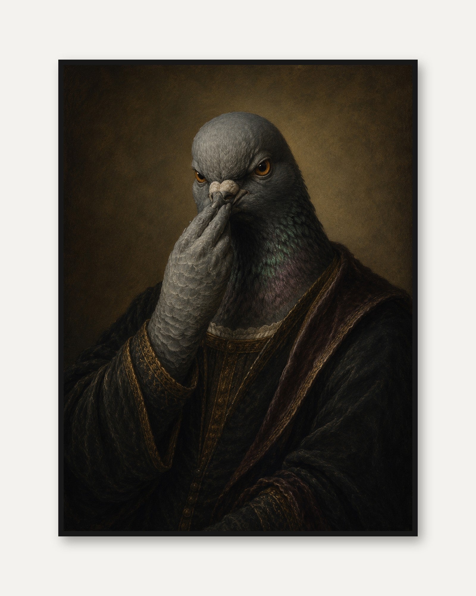 Funny Bathroom Poster Renaissance Pigeon Portrait Print - framed