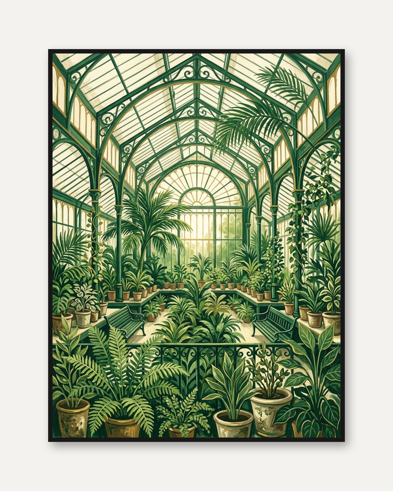 Victorian Conservatory Art Print: Green Botanical Garden - framed