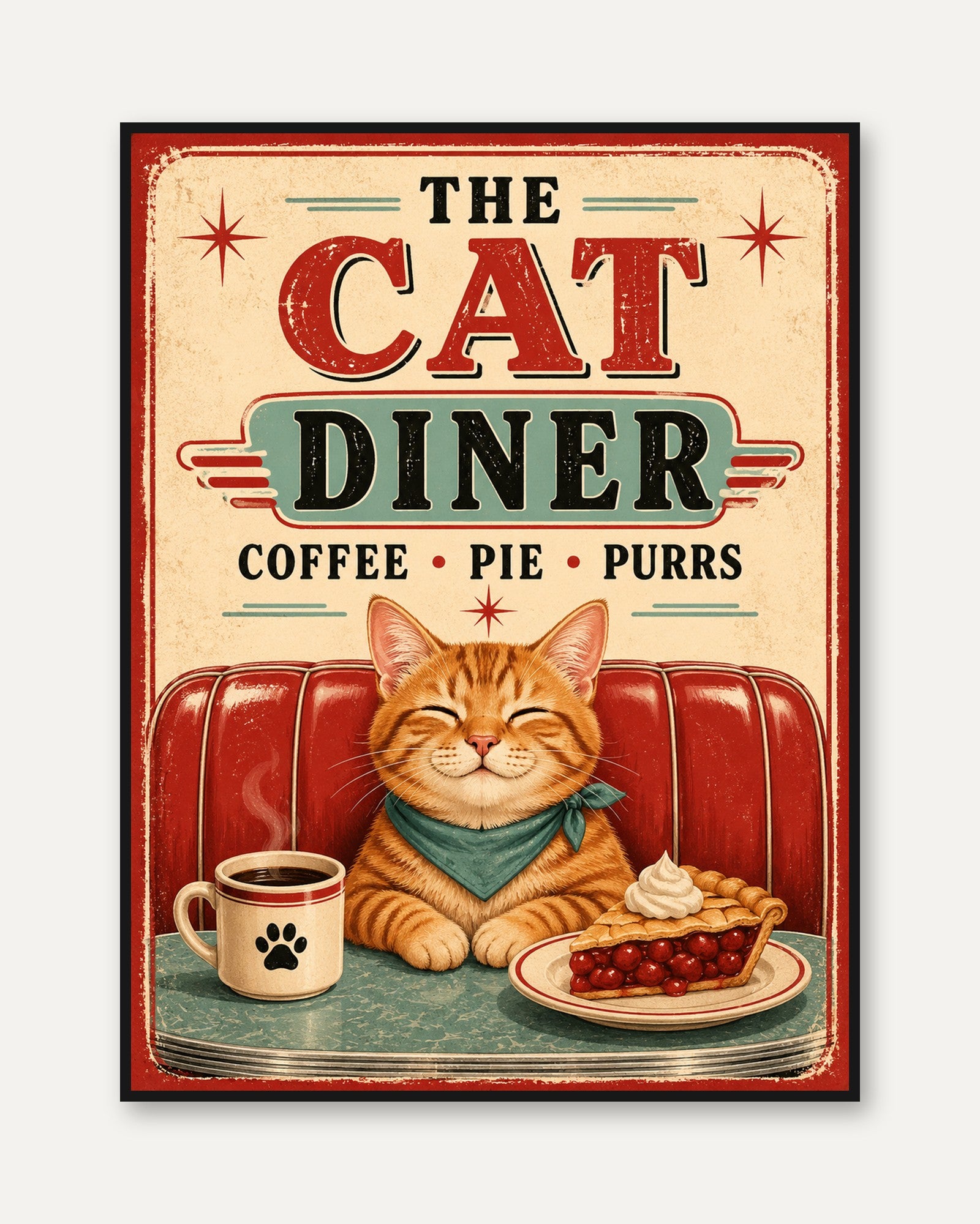 Retro Cat Diner Print - framed