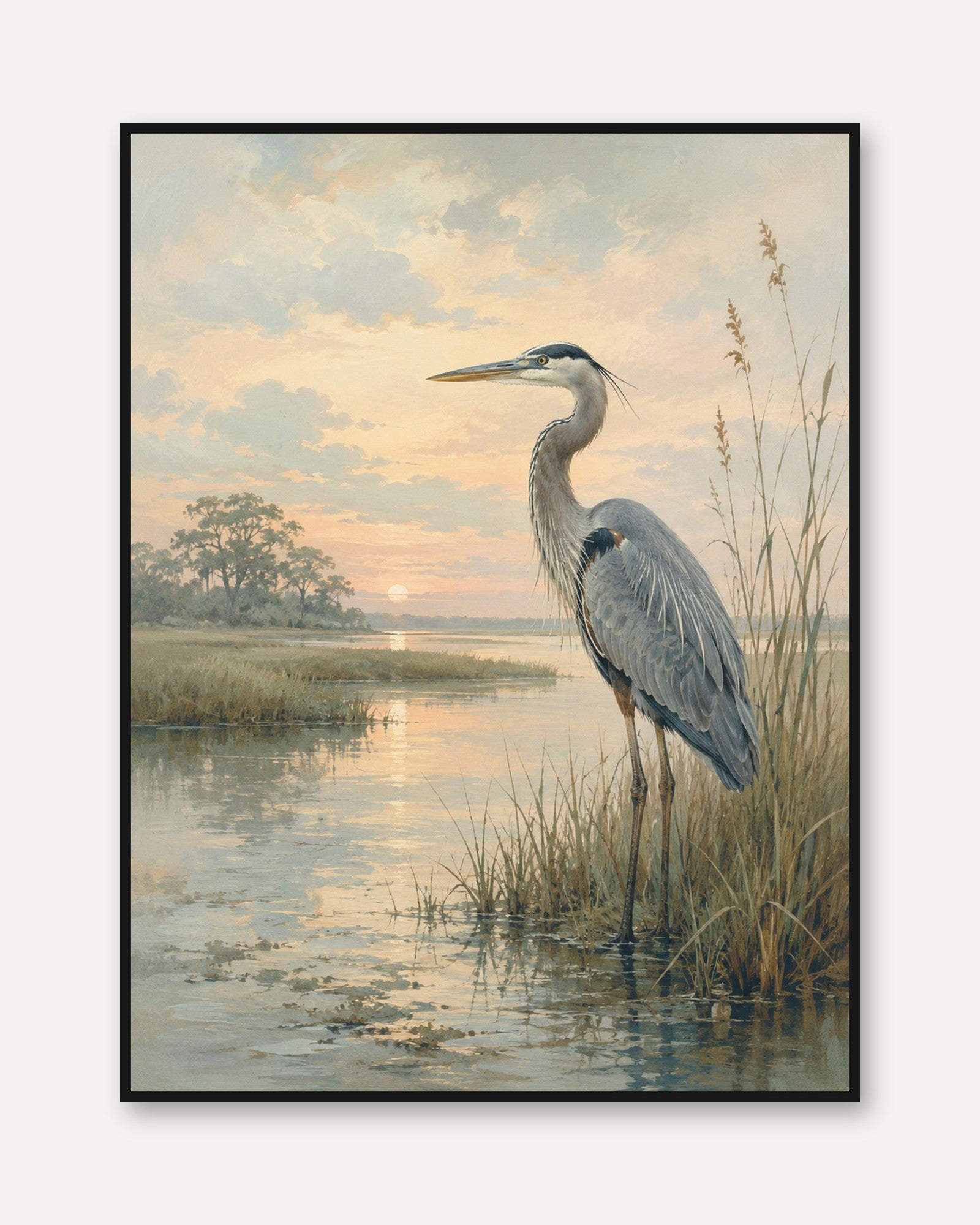 Blue Heron Wetland Bird Print - framed