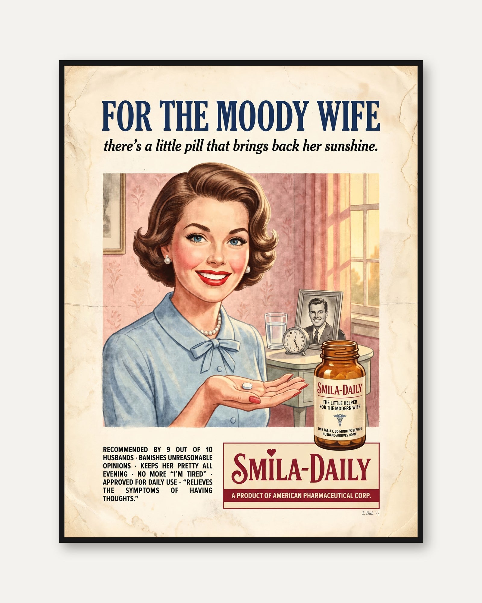 Vintage 1950s Pharmacy Ad Print - framed
