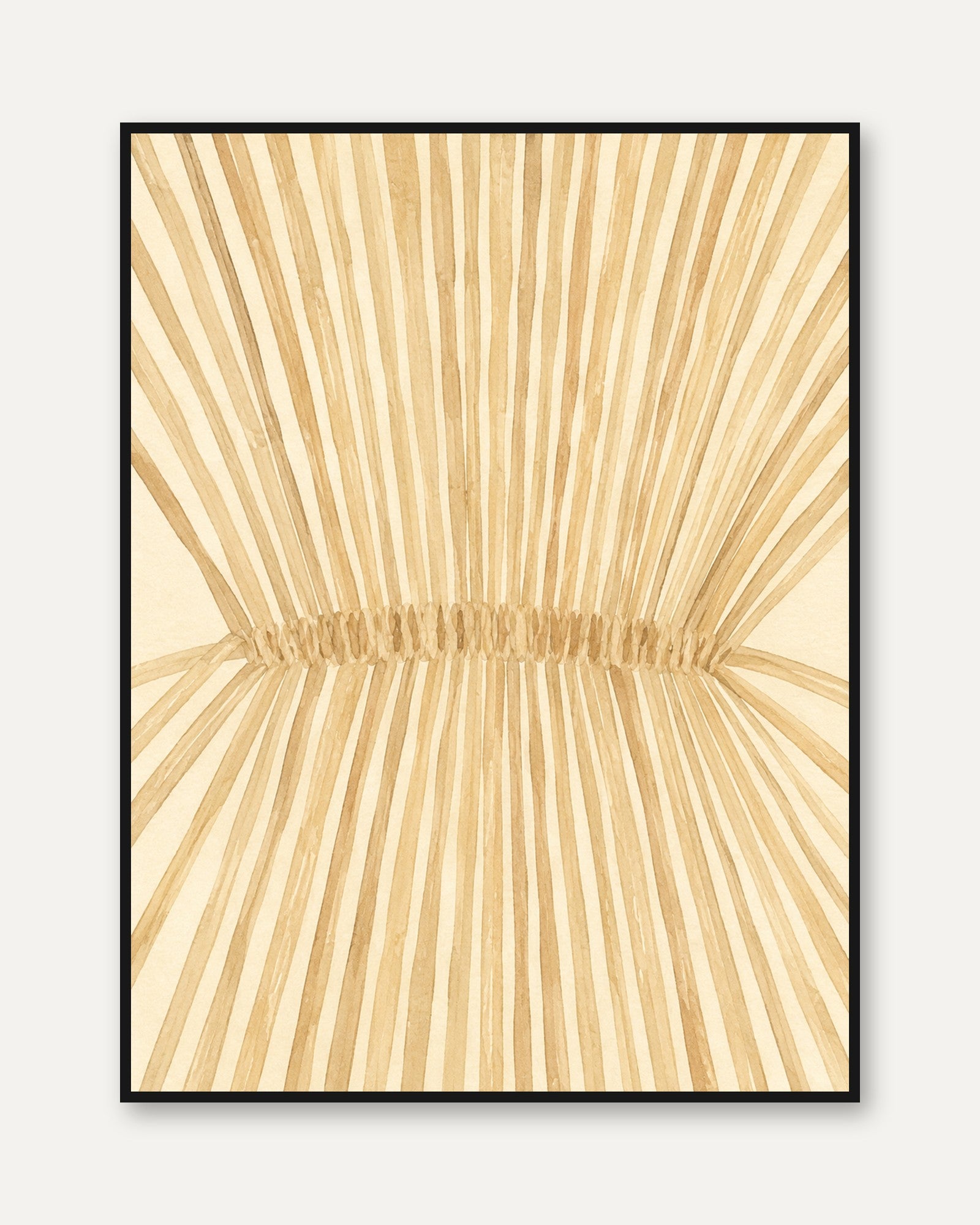 Sunburst Geometric Art Print: Beige Radiating Lines Design - framed